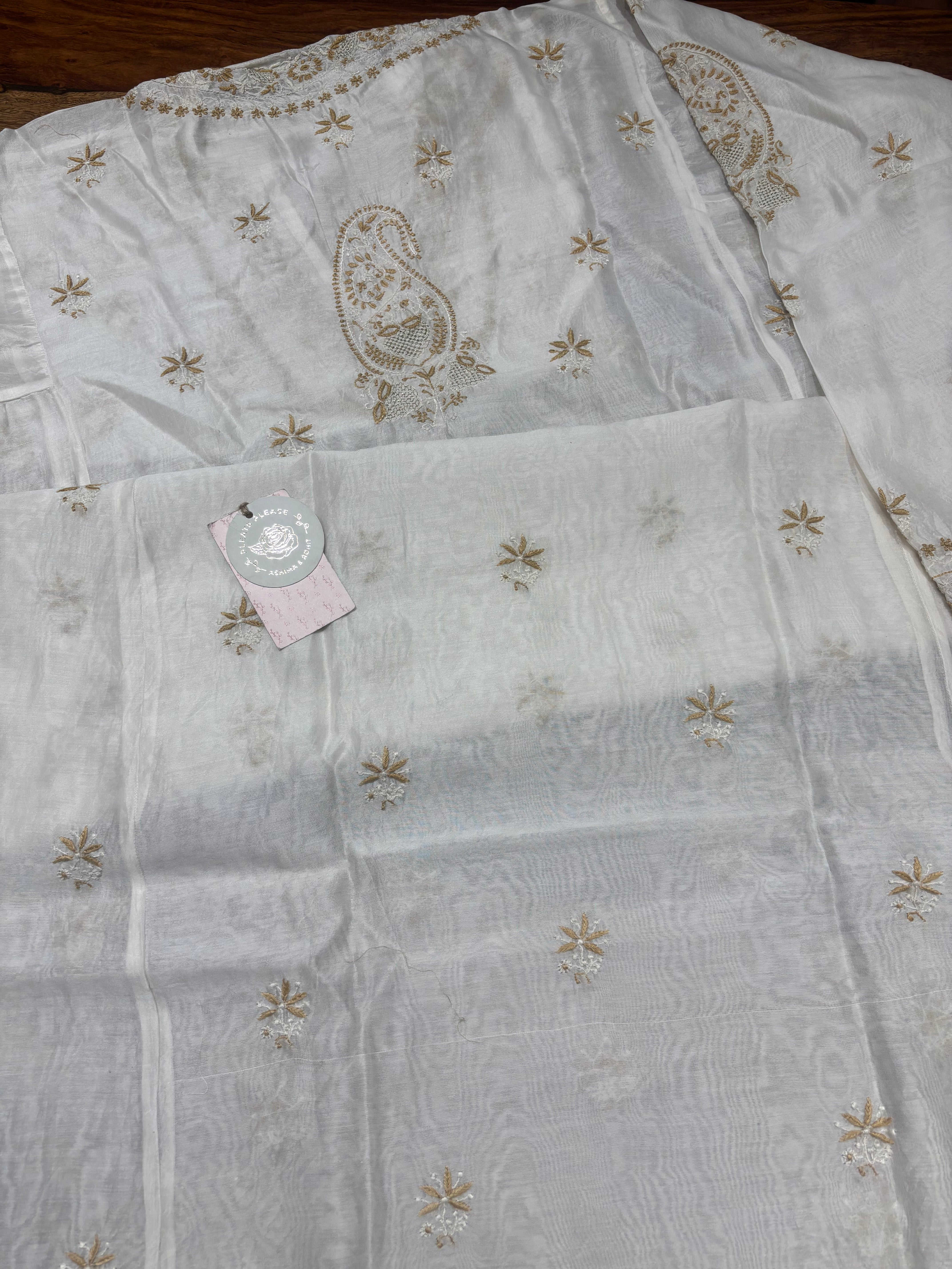 Dyeable Chanderi Silk Chikankari Kurta Choga