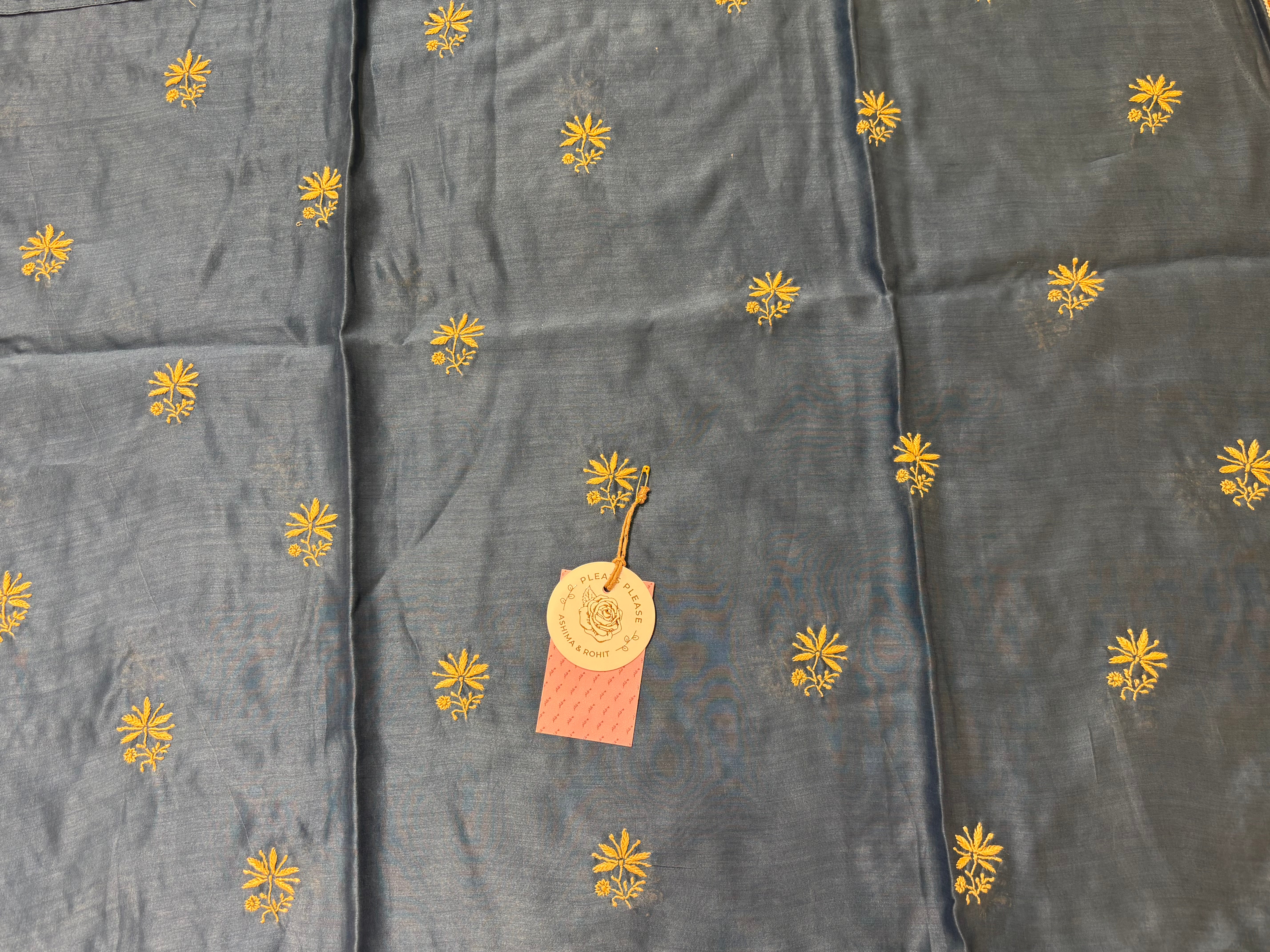Steel Blue Chanderi Silk Chikankari Kurta & Organza Dupatta With Bottom