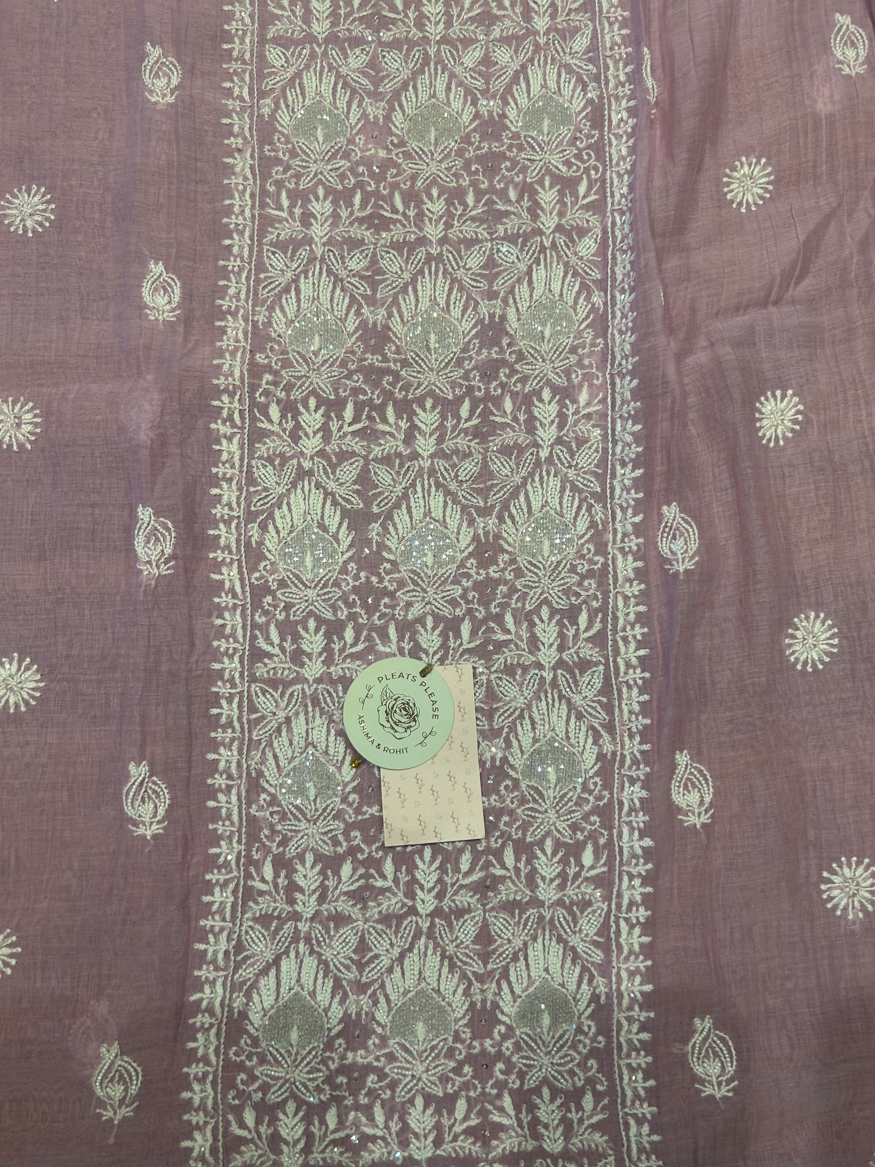 Purple Chikankari Chanderi Mul Kurta and Dupatta set