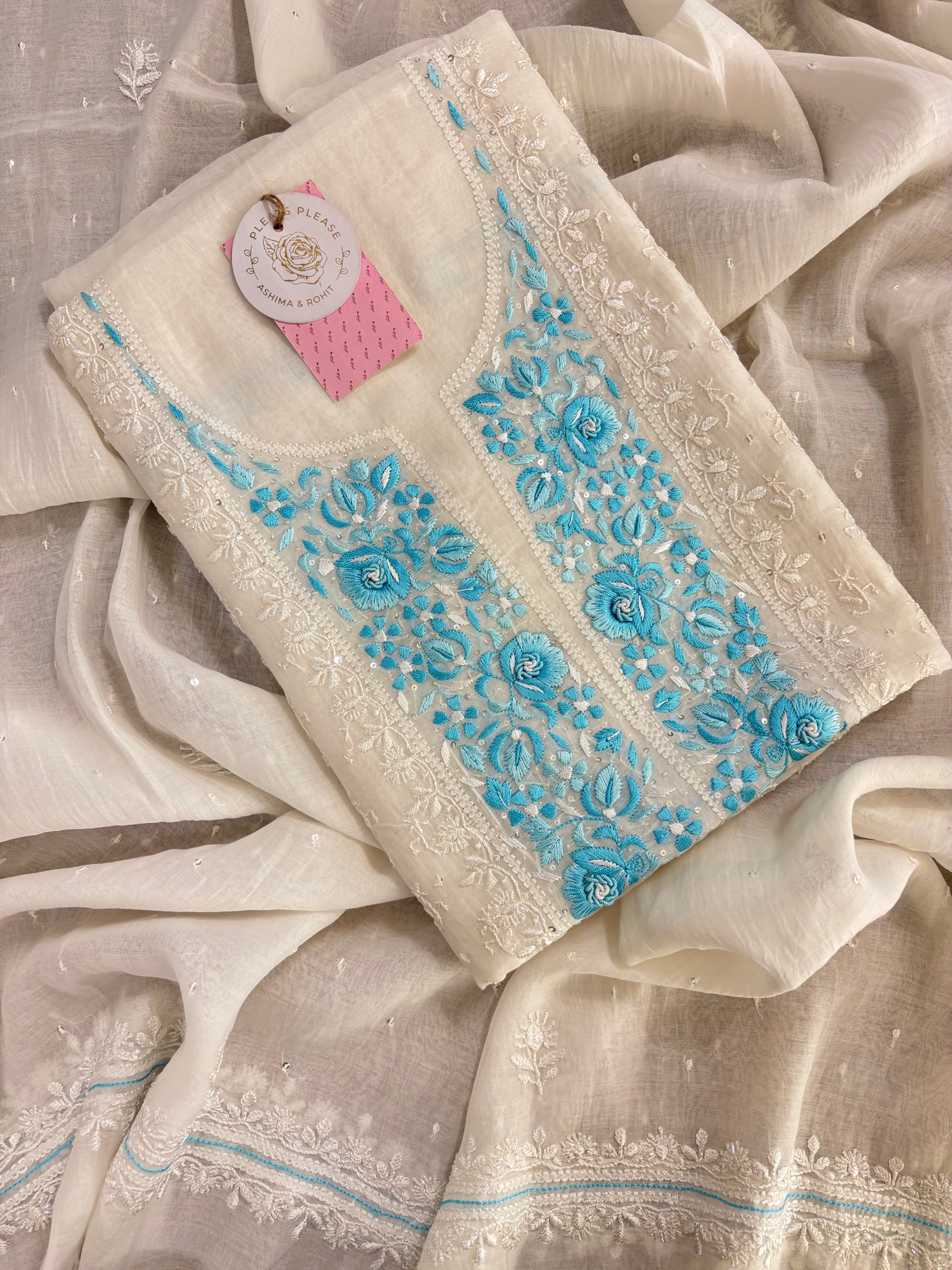Dyeable Chanderi Parsi Gara Chikankari Kurta & Dupatta