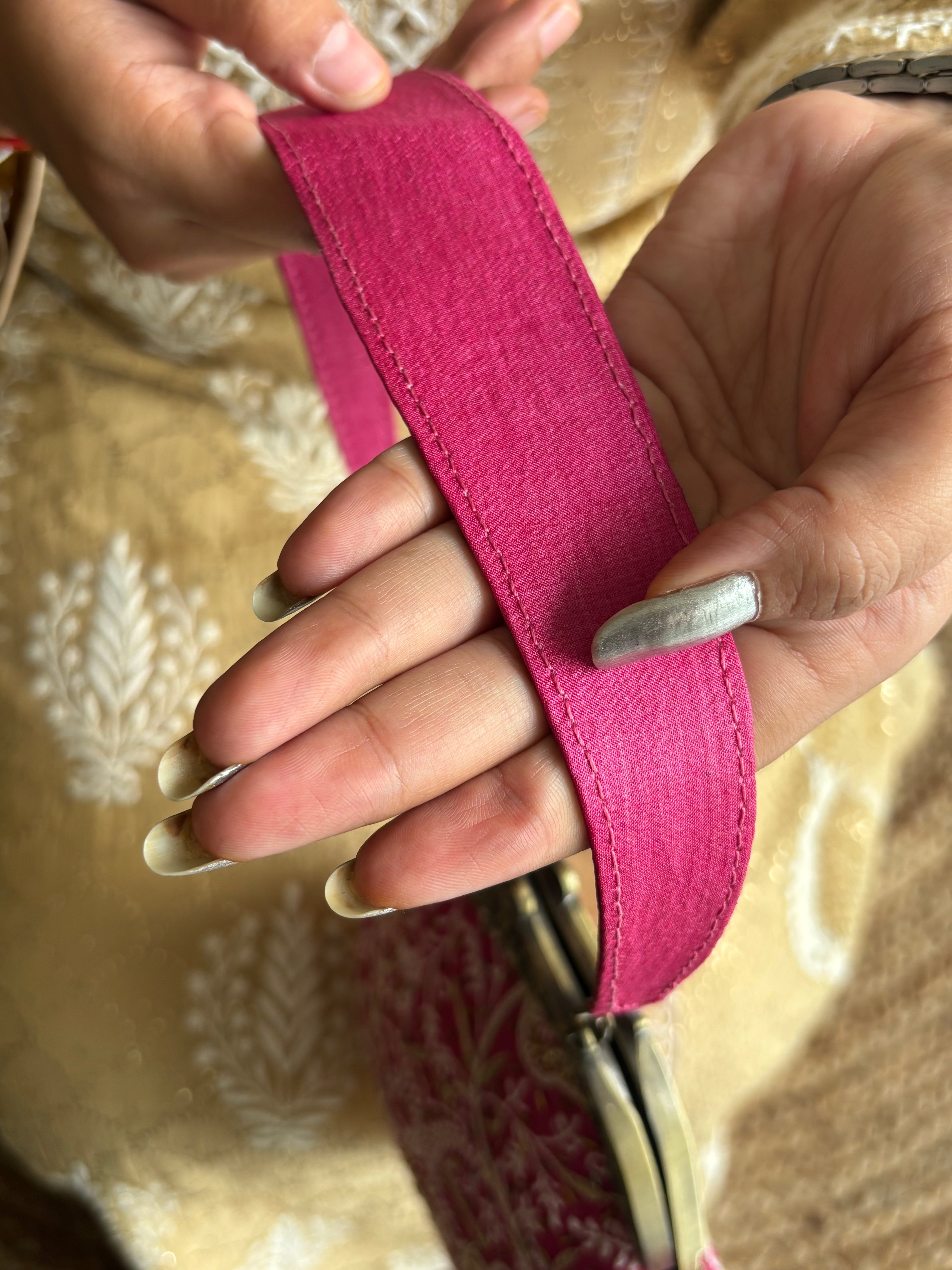 Fuchsia Pink Silk Chikankari Clutch
