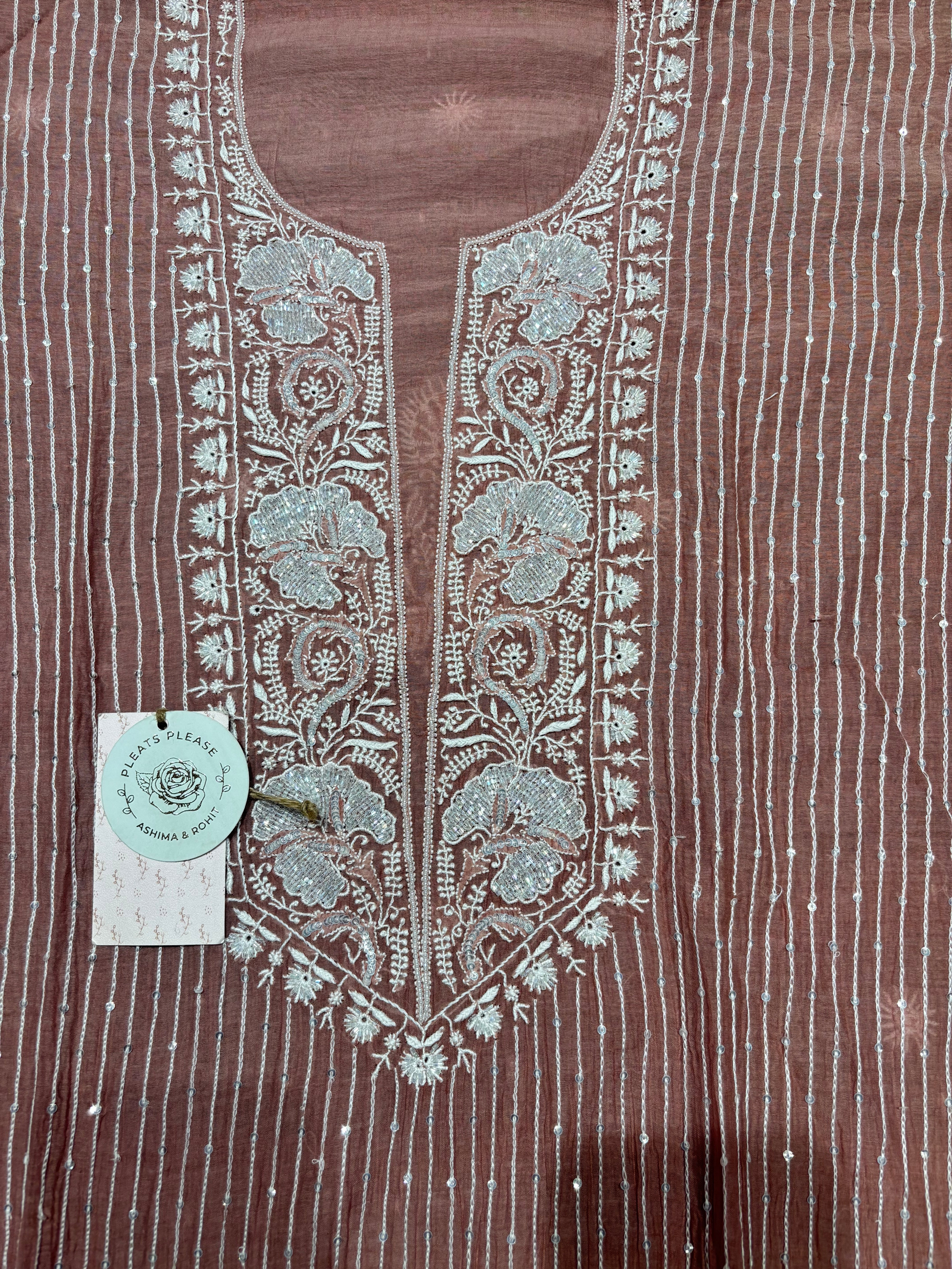 Brown chanderi Mul Chikankari kurta and Dupatta Set