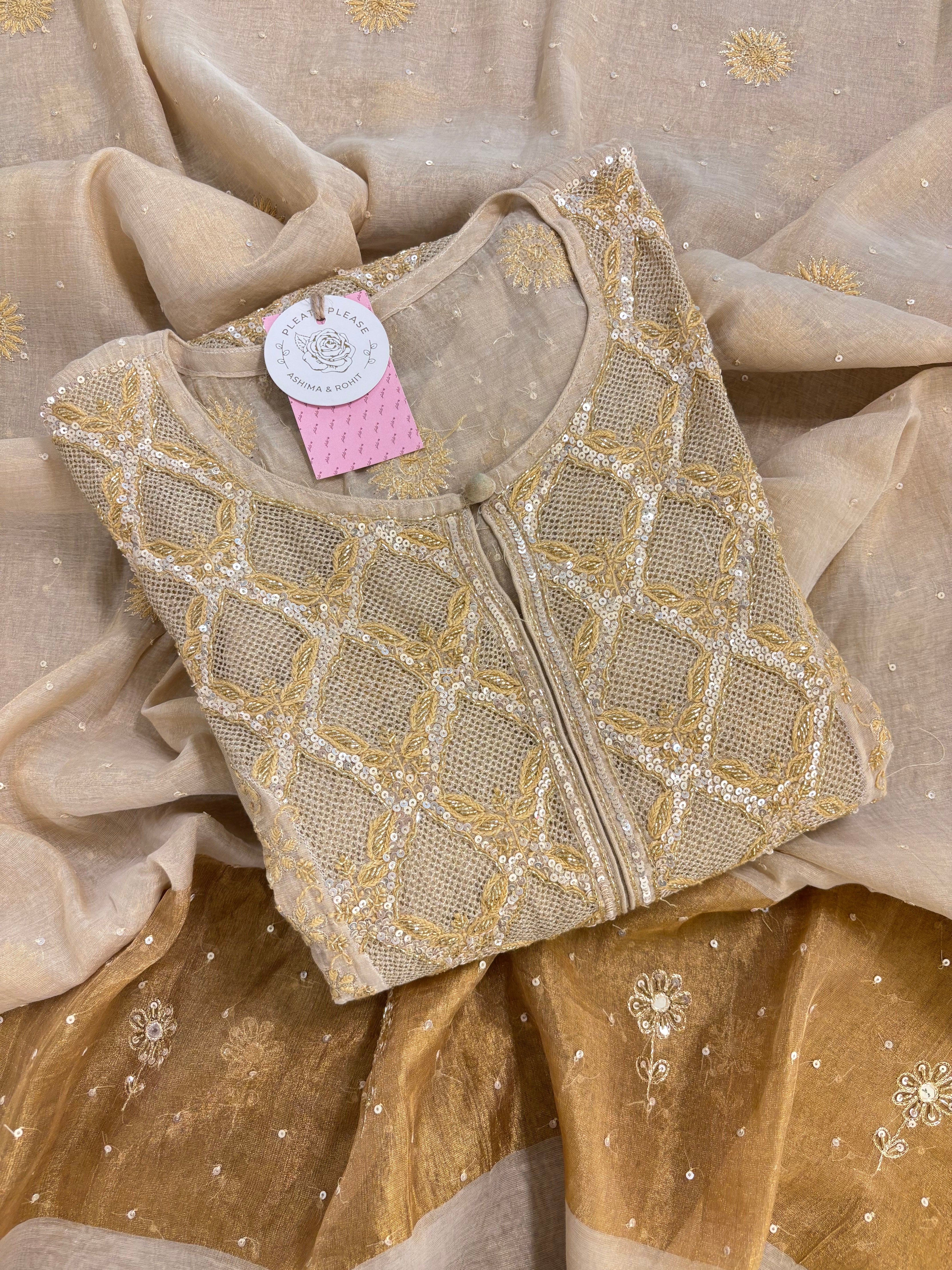 Dyeable Pure & Premium Tissue Chikankari Jaal Anarkali & Dupatta