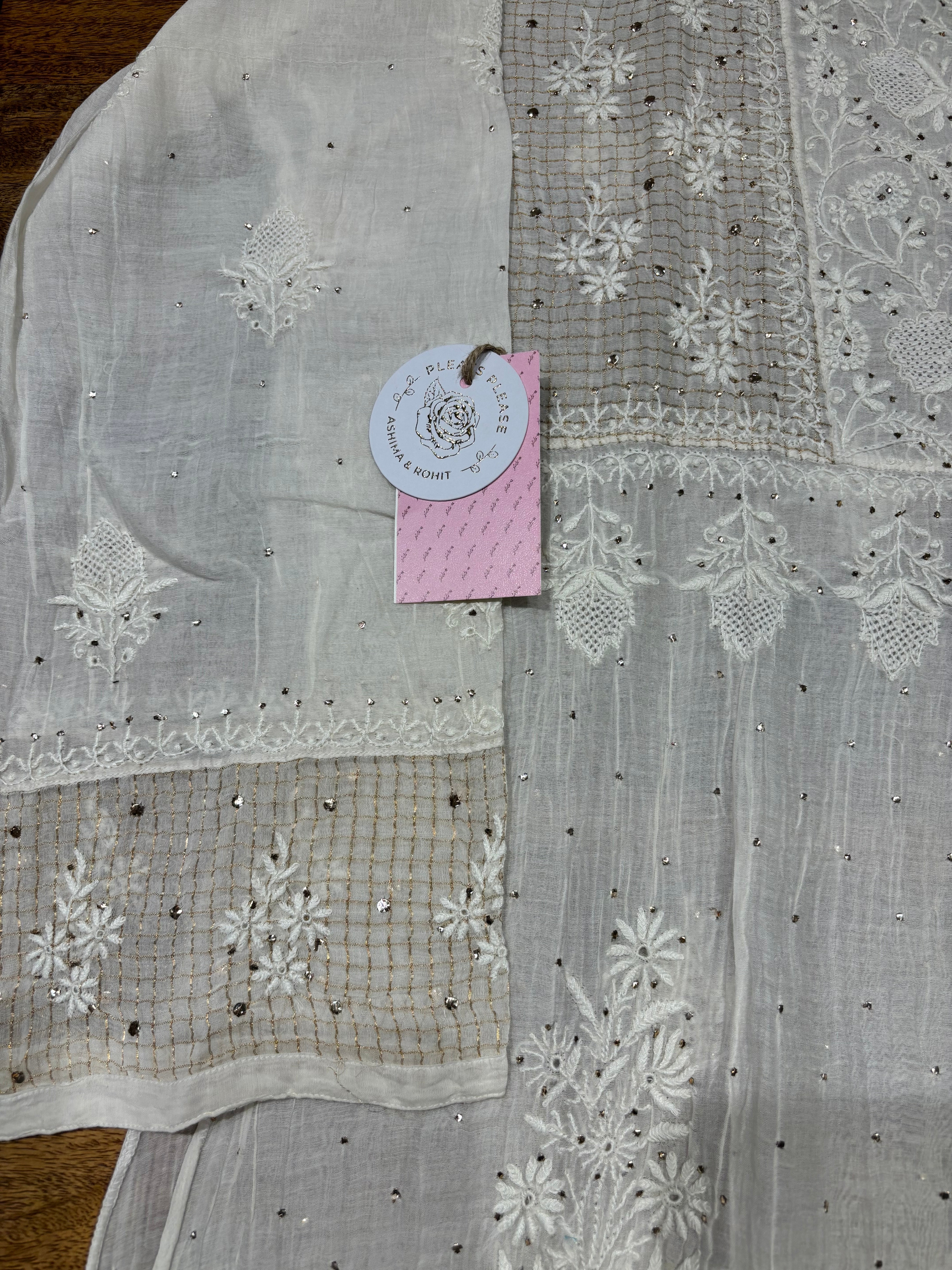 Dyeable Chanderi Mul Chikankari & Mukaish Kurta & Dupatta Set