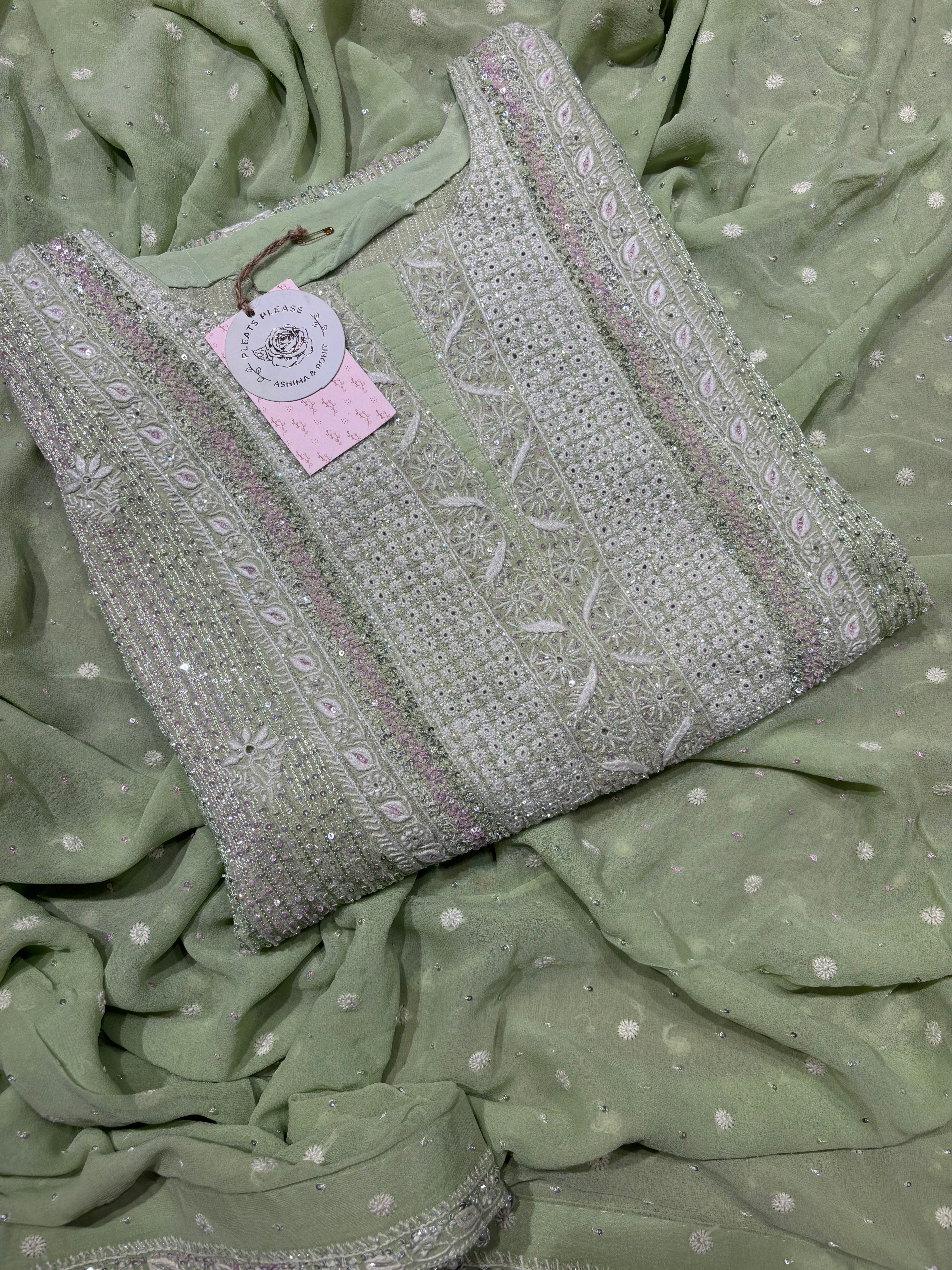 Green Pure and Premium Georgette Chikankari Kurta and Dupatta set