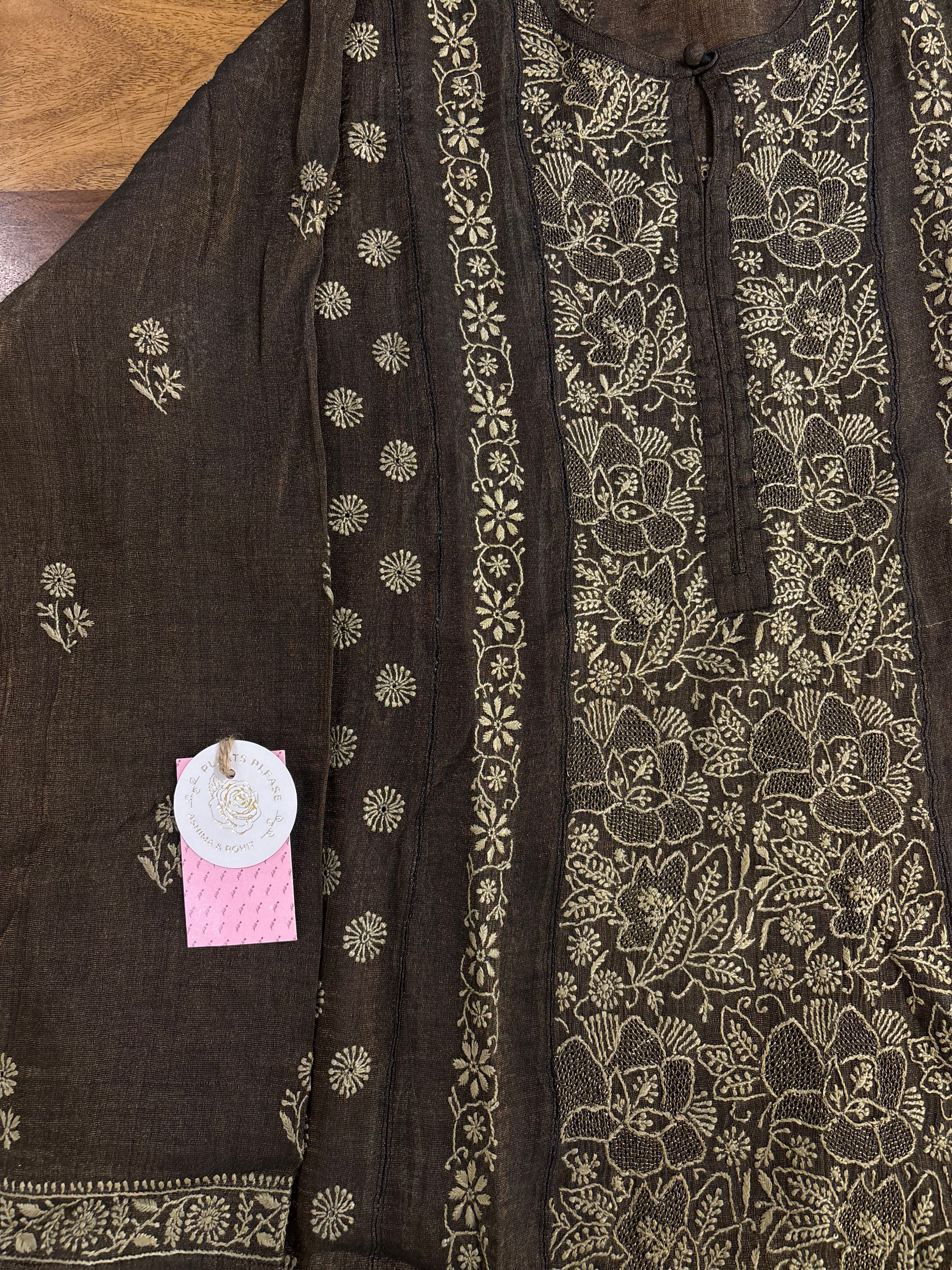 Black Pure & Premium Tissue Jaal Chikankari Kurta & Dupatta