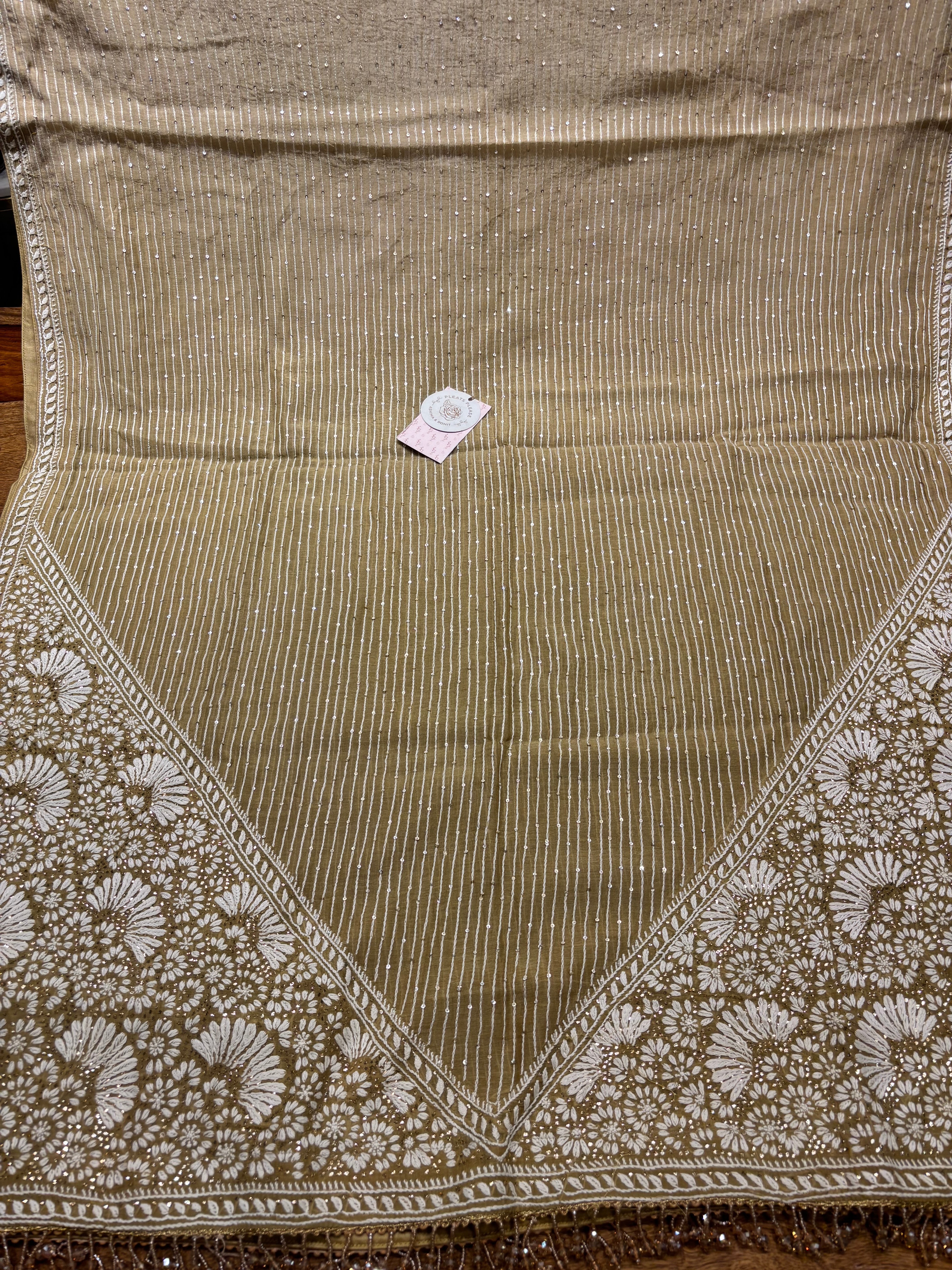 Olive Green Ombré Chanderi Mul Chikankari & Mukaish Kurta and Heavy Dupatta Set