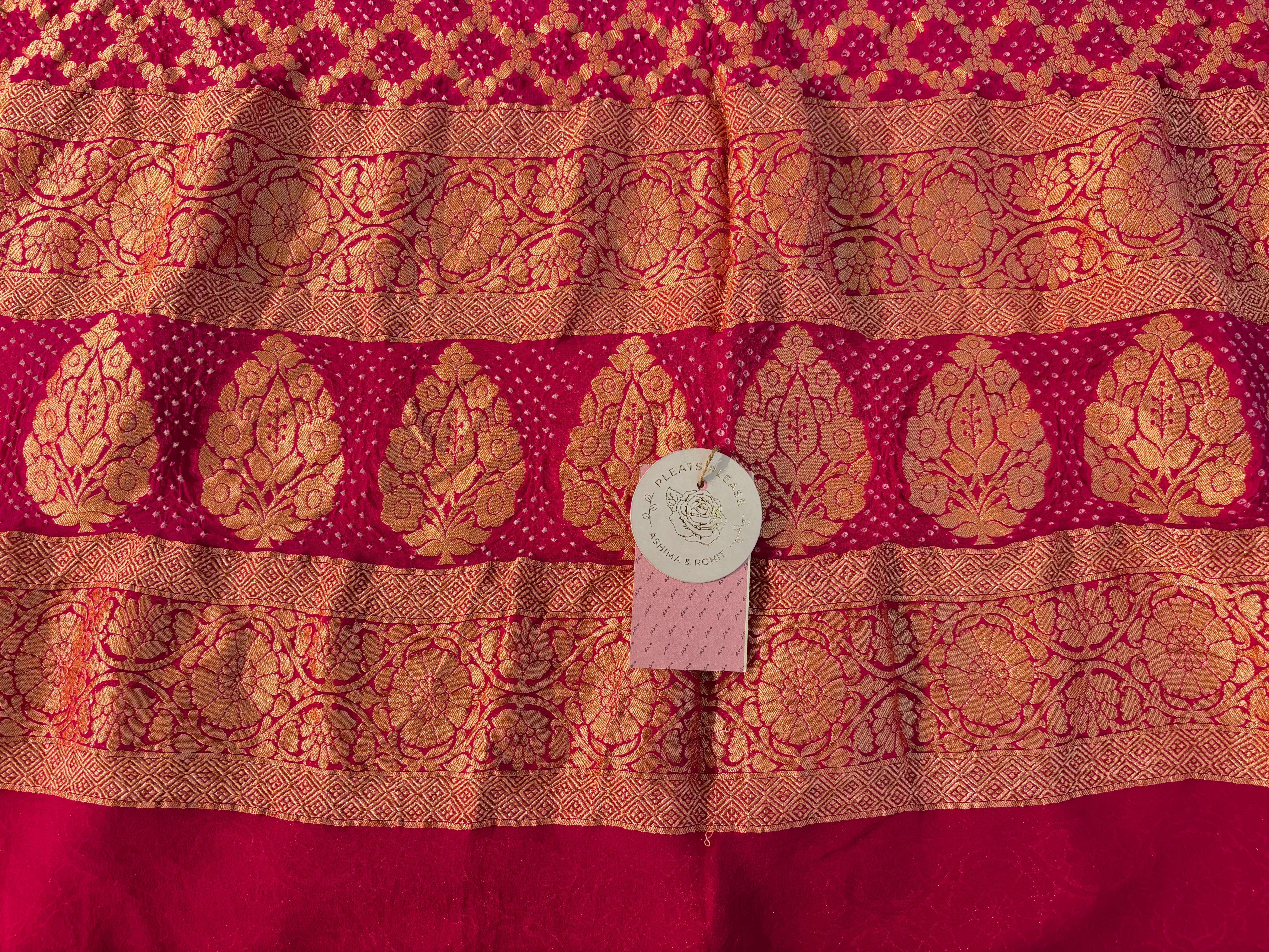 Magenta Khaddi Georgette Bandhej Neemzari Dupatta