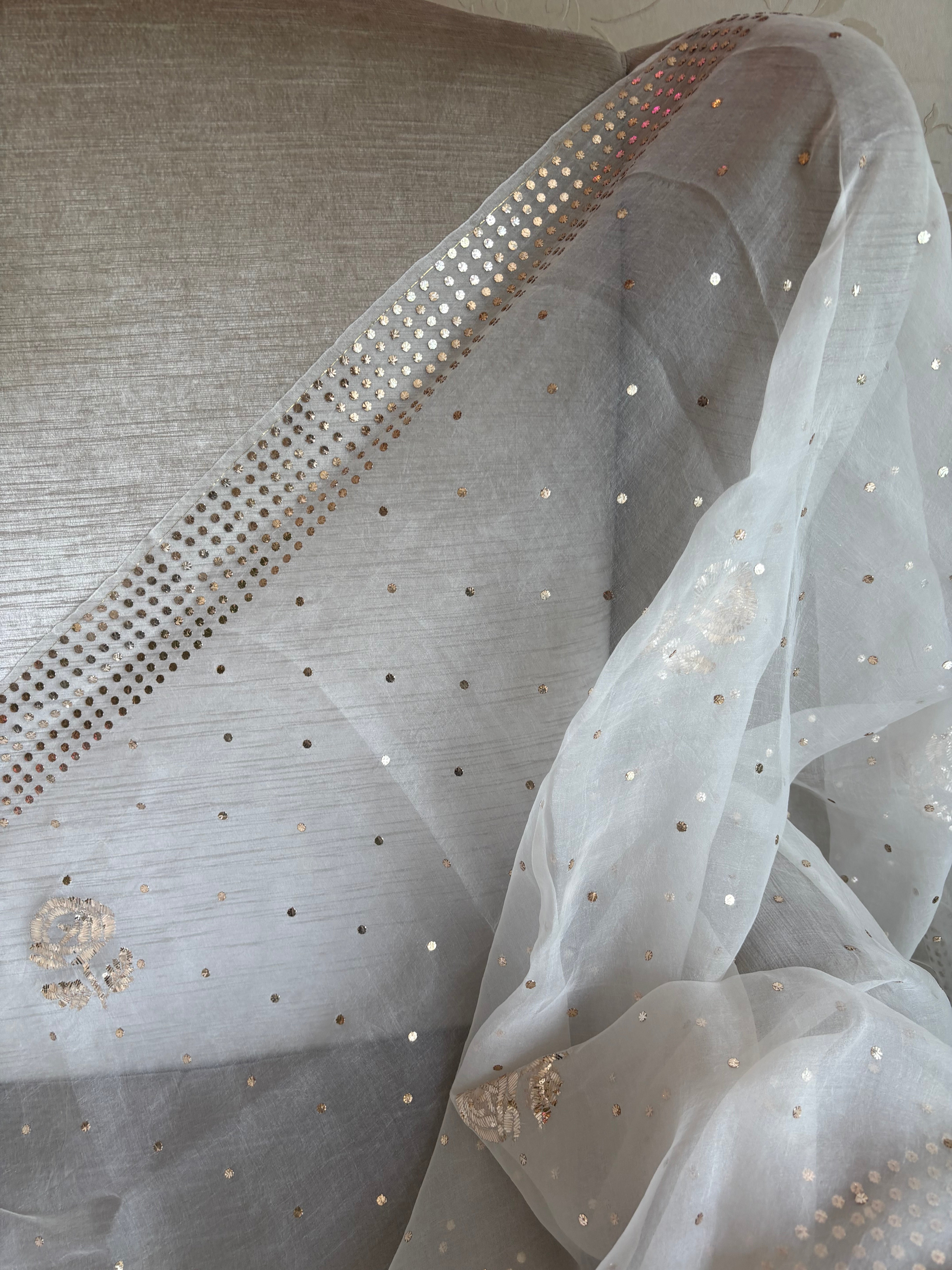 Dyeable Pure Organza Mukaish Saree and Blouse