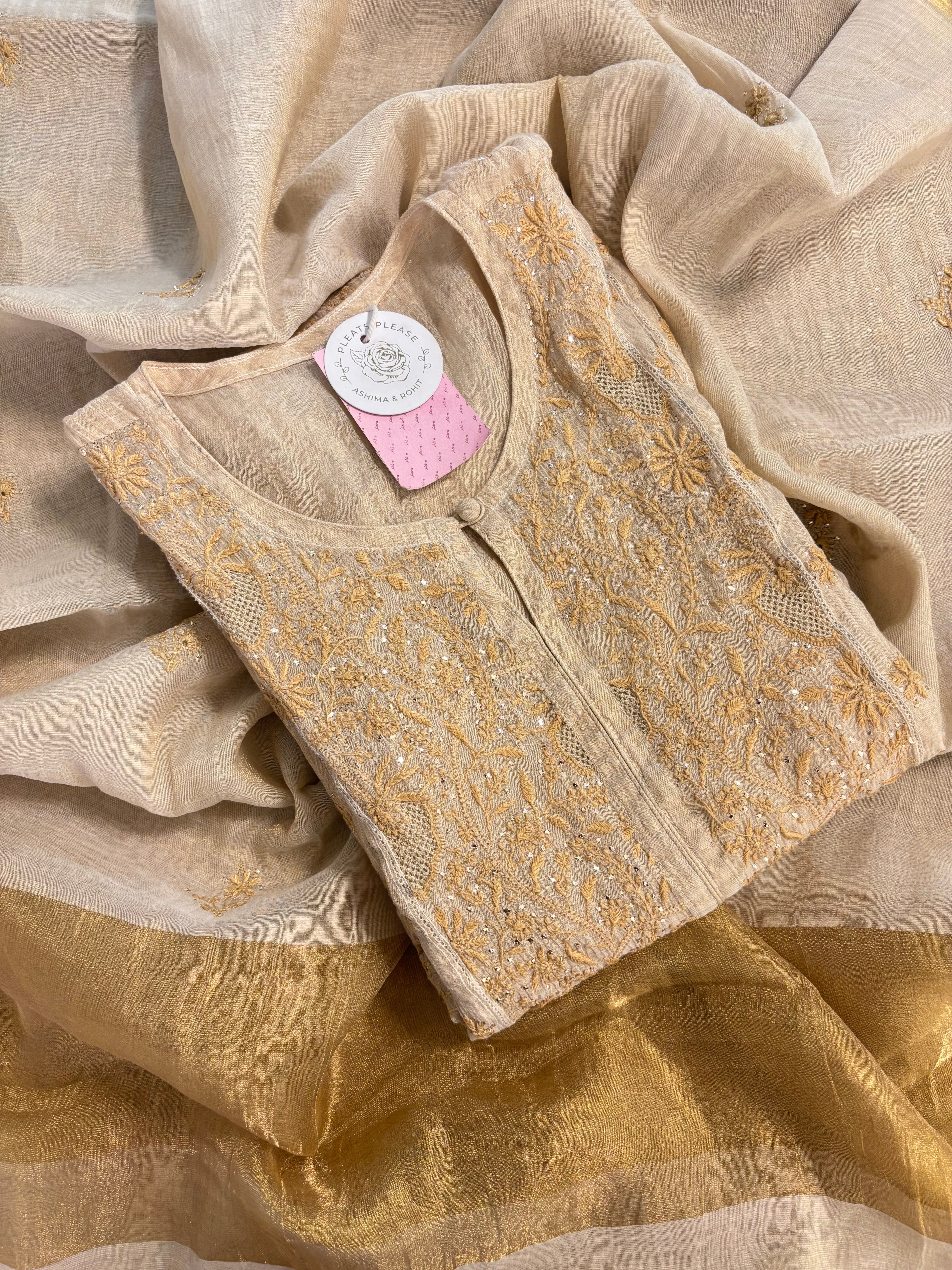 Dyeable Pure & Premium Tissue Chikankari & Mukaish Kurta & Dupatta