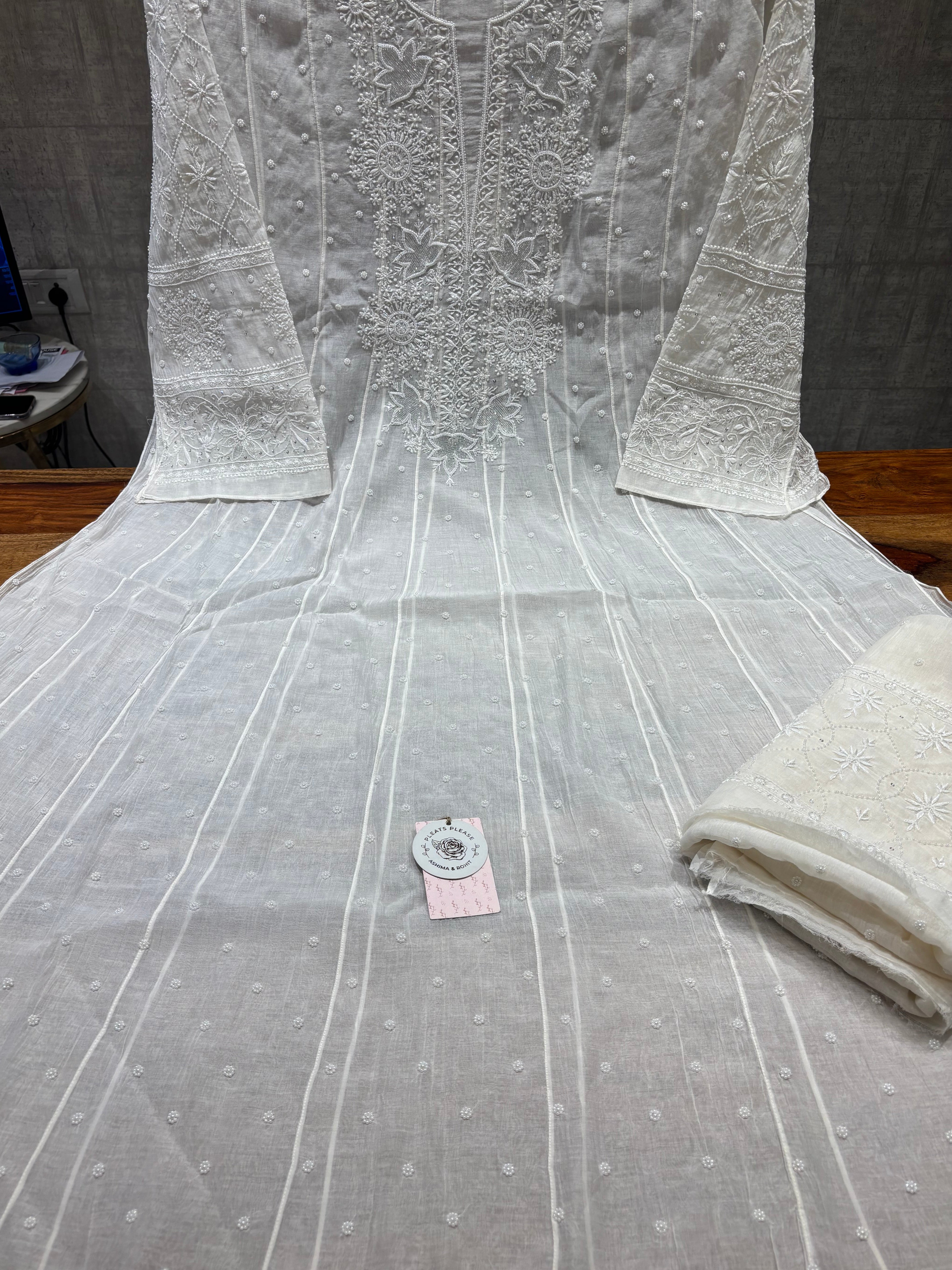 Dyeable Chanderi Mul Chikankari Anarkali & Dupatta Set