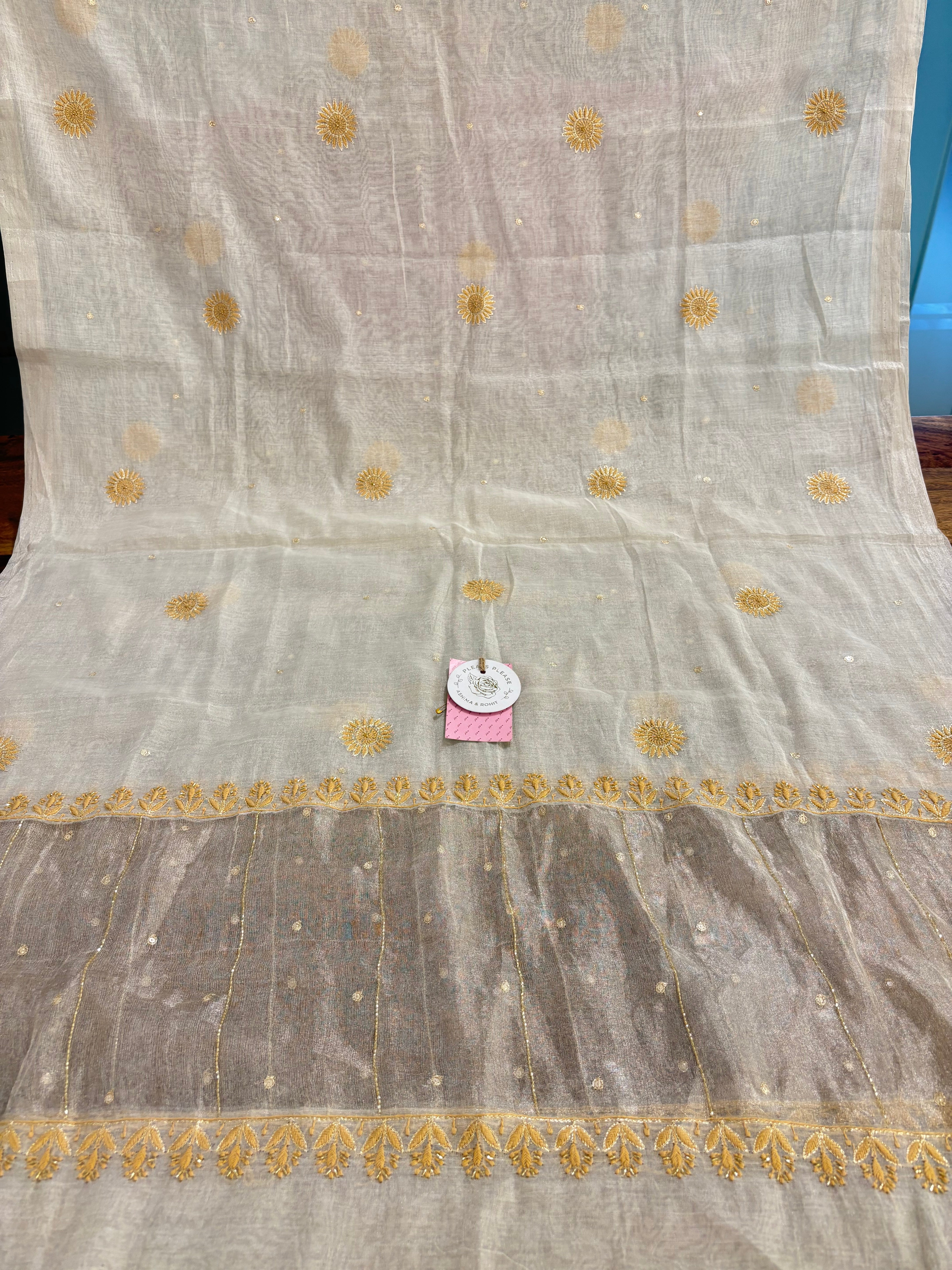 Dyeable Ivory Silver Pure & Premium Tissue Chikankari Kurta & Dupatta