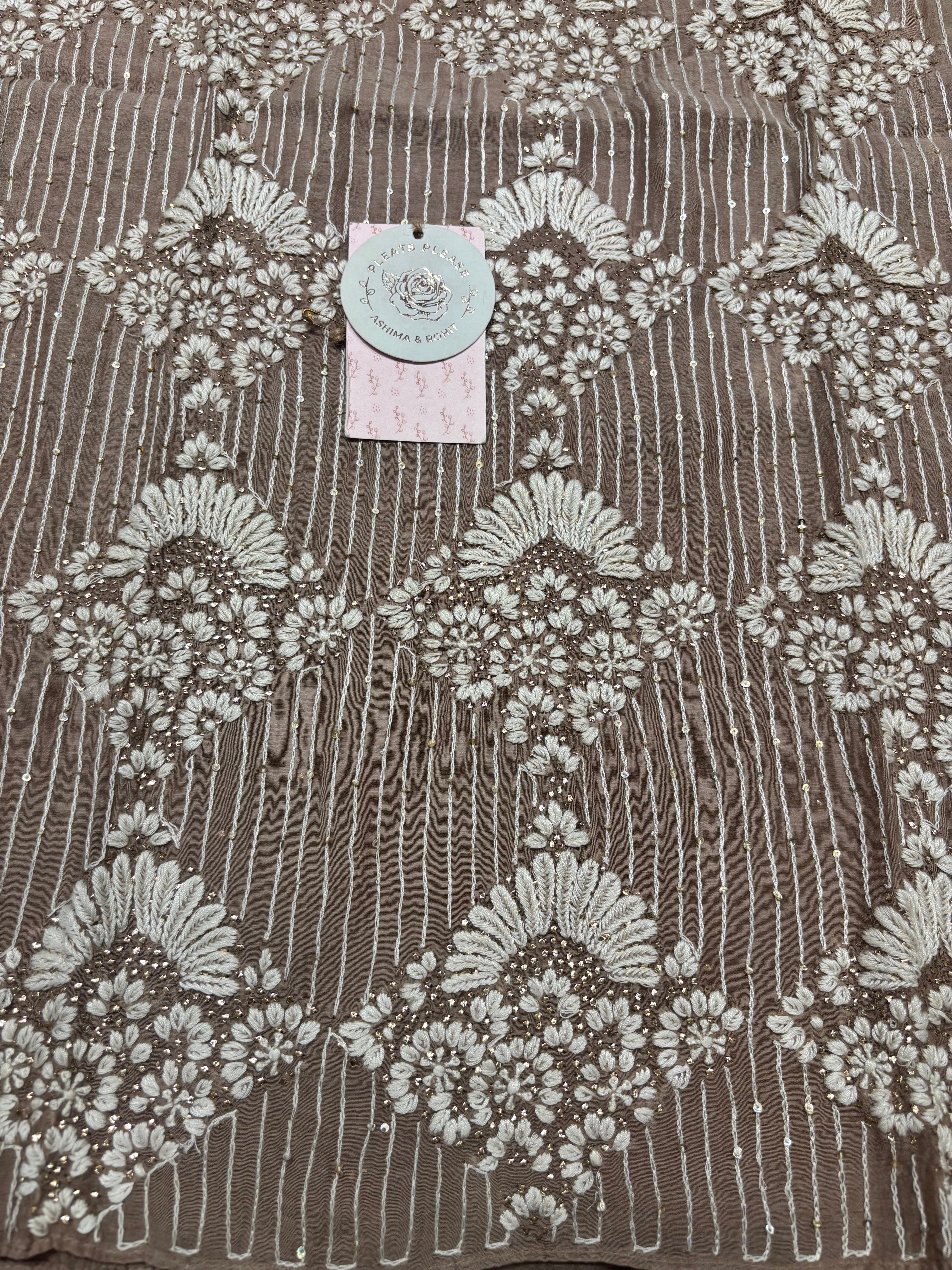 Brown Chanderi Mul Chikankari & Mukaish Kurta and Heavy Dupatta Set