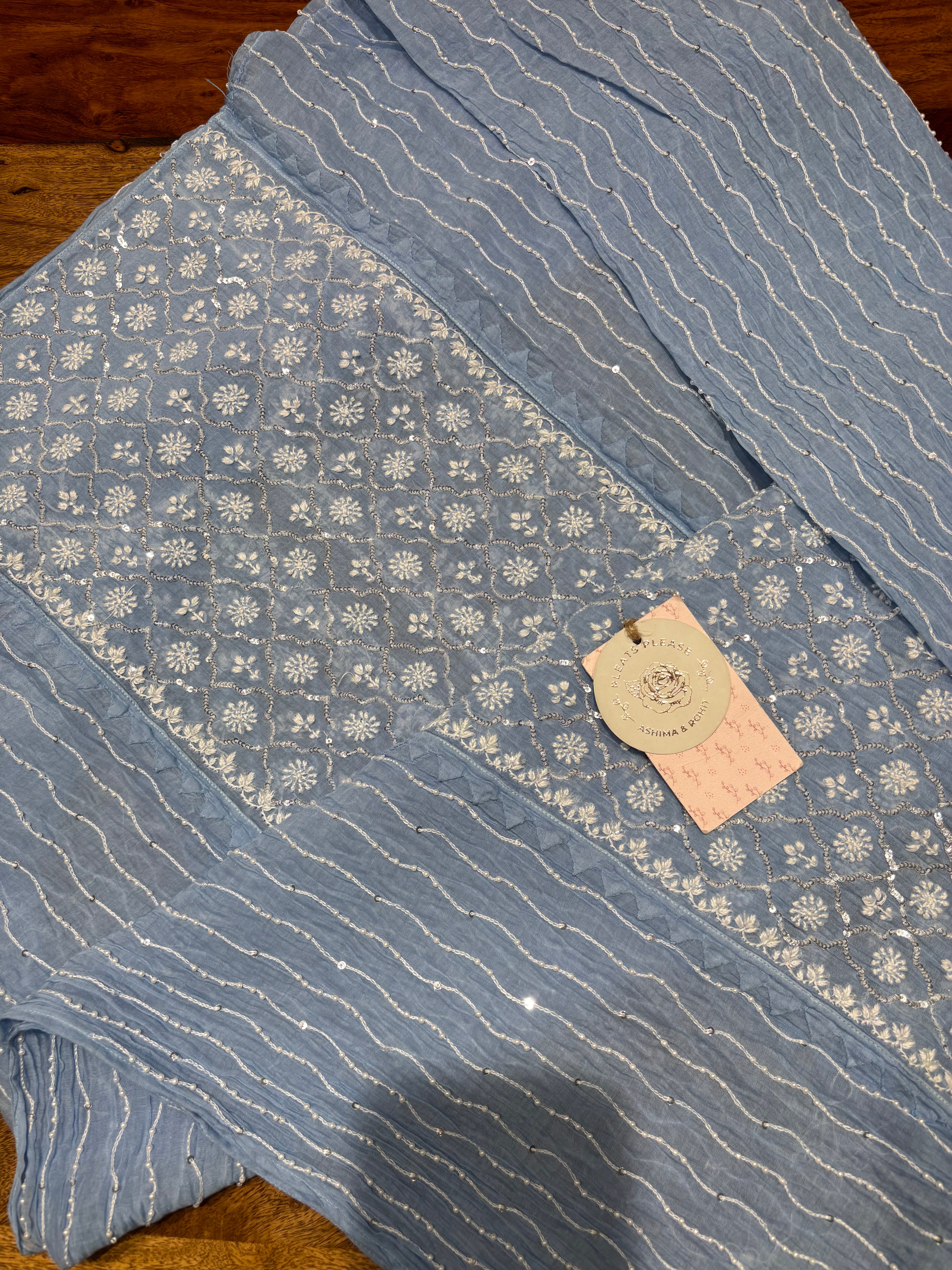 Powder Blue Chanderi Mul Chikankari Kurta & Dupatta Set