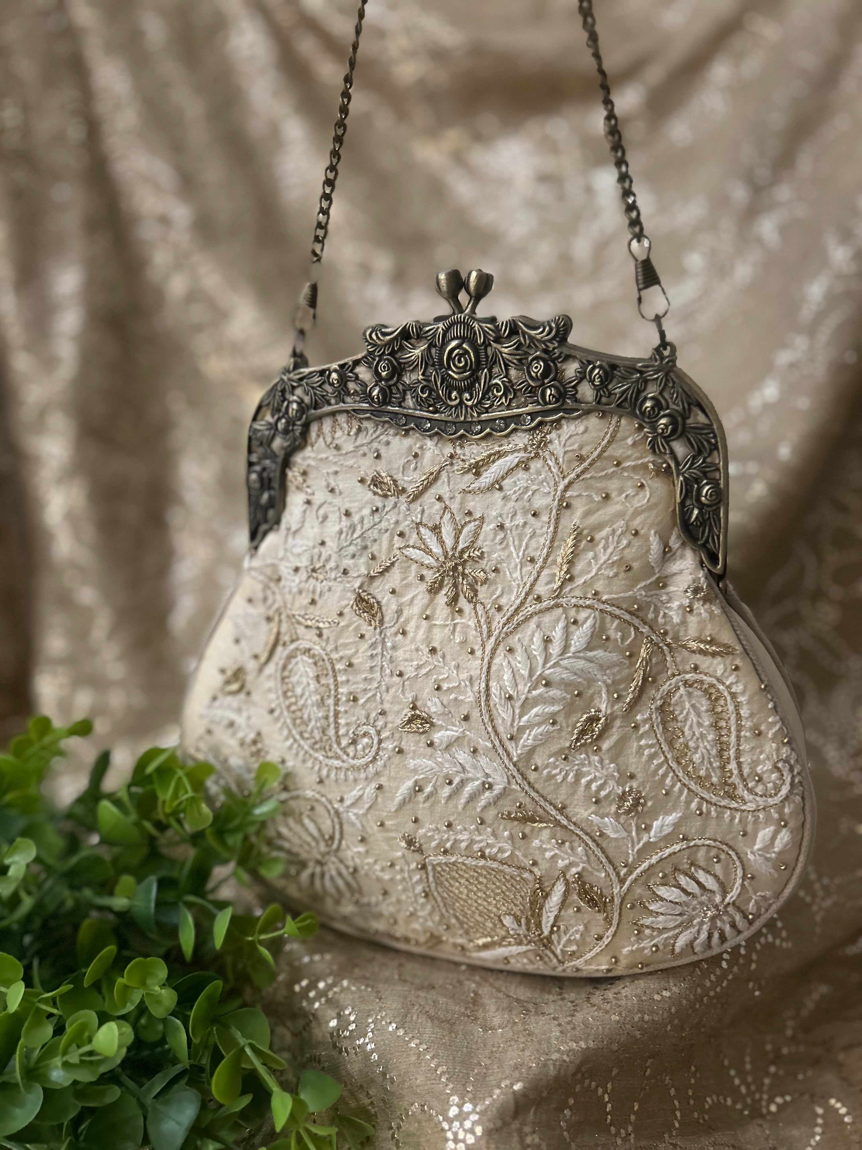 Ivory Chikankari Clutch Bag - Pleats PleaseChikankari