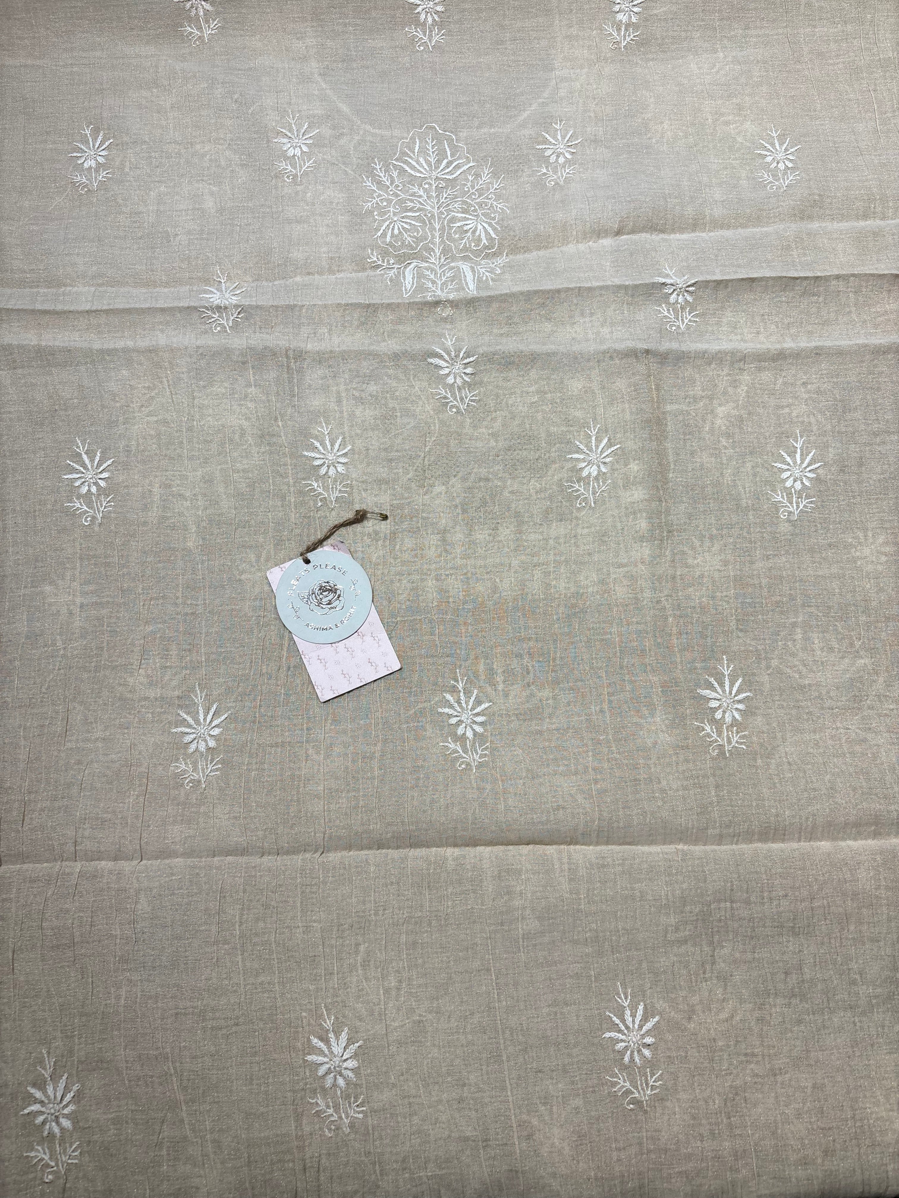 Dyeable Golden Tissue Chikankari Kurta & Dupatta Fabric