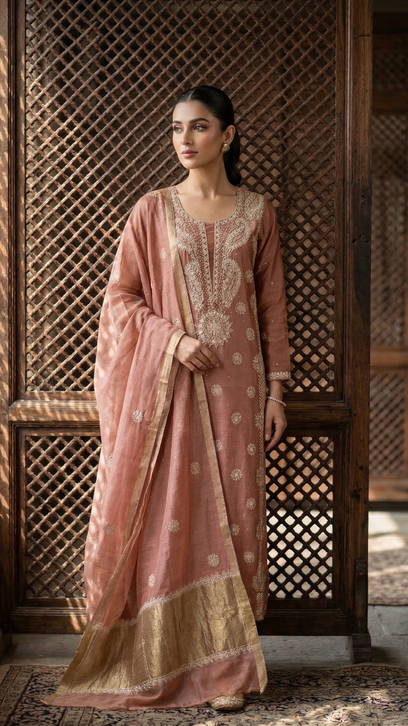 Copper Rose Pure & Premium Tissue Kurta & Dupatta