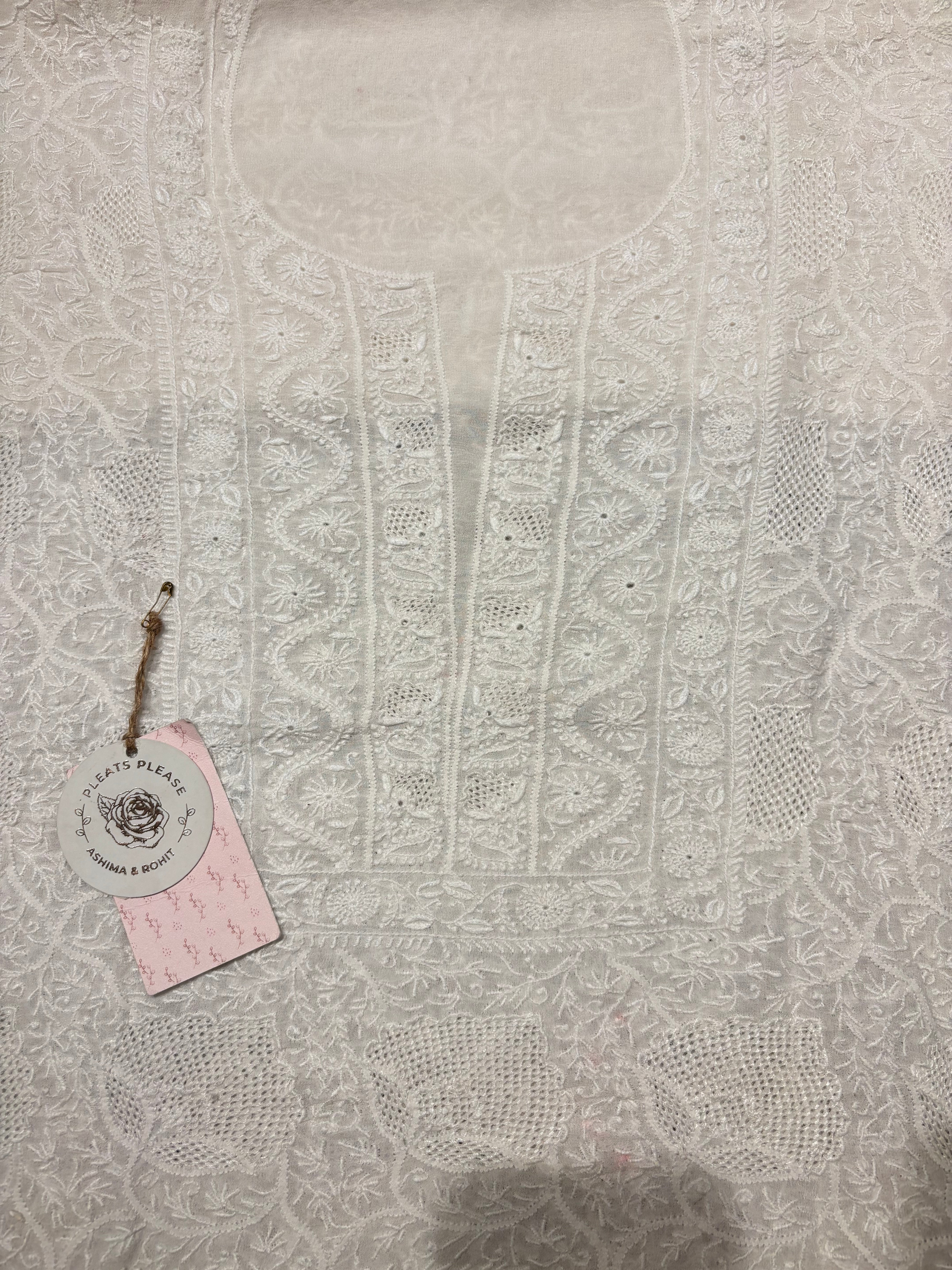 Dyeable Pure & Premium Georgette Chikankari Front & Back Kurta & Dupatta Fabric