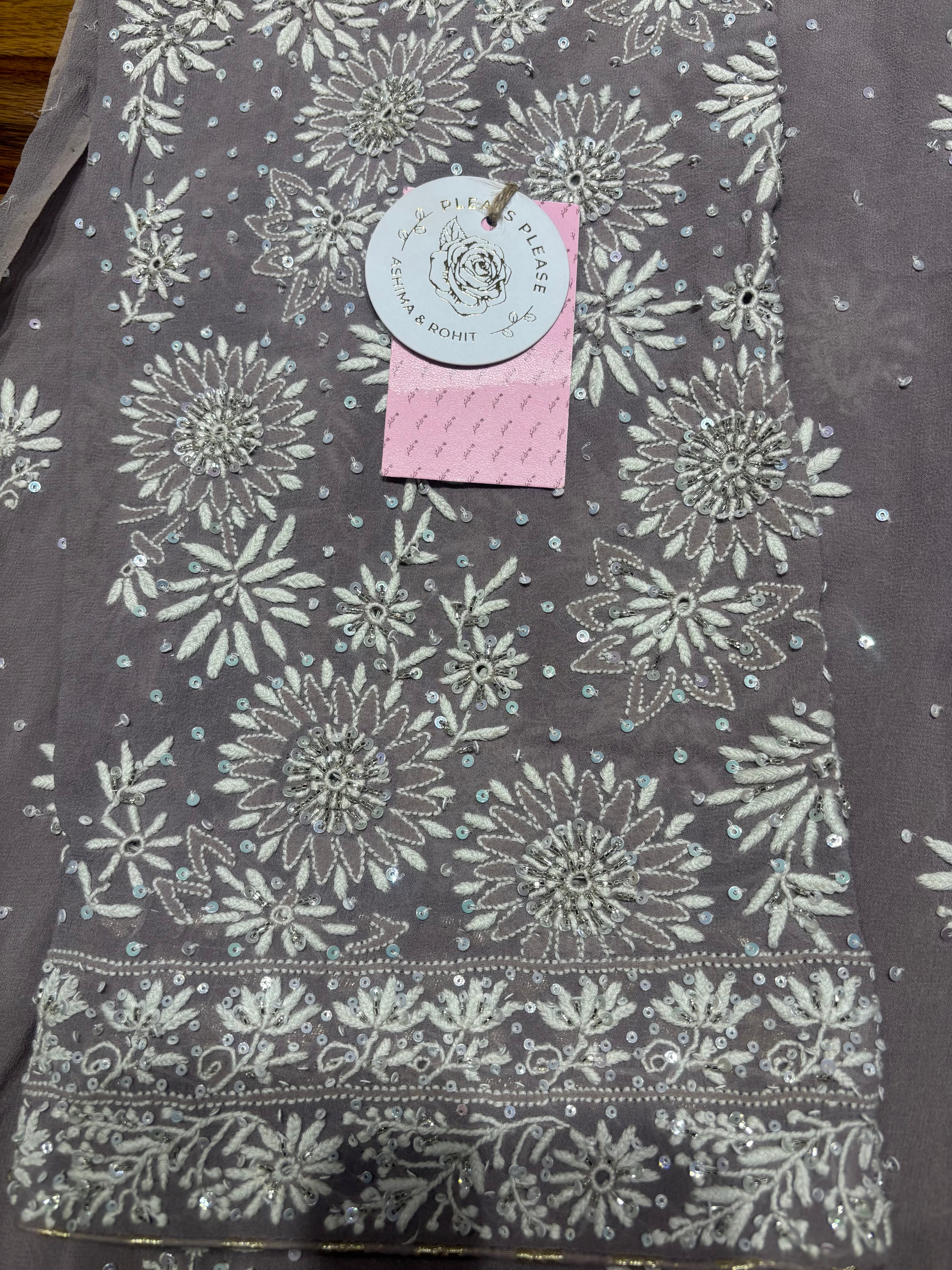 Ash Gray Pure & Premium Georgette Chikankari Kurta & Dupatta Fabric