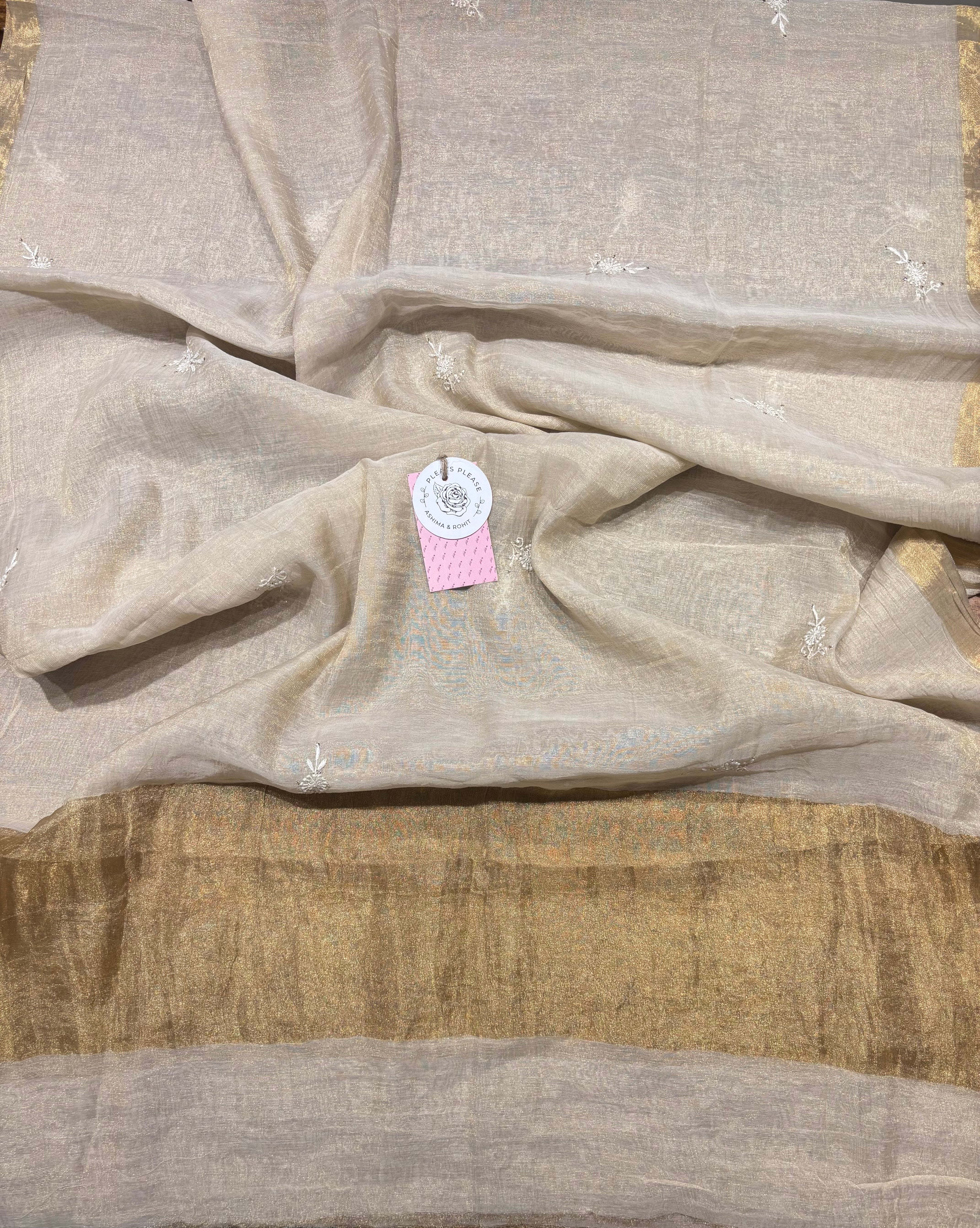 Dyeable Pure & Premium Tissue Chikankari & Mukaish Angrakha Kurta & Dupatta Set