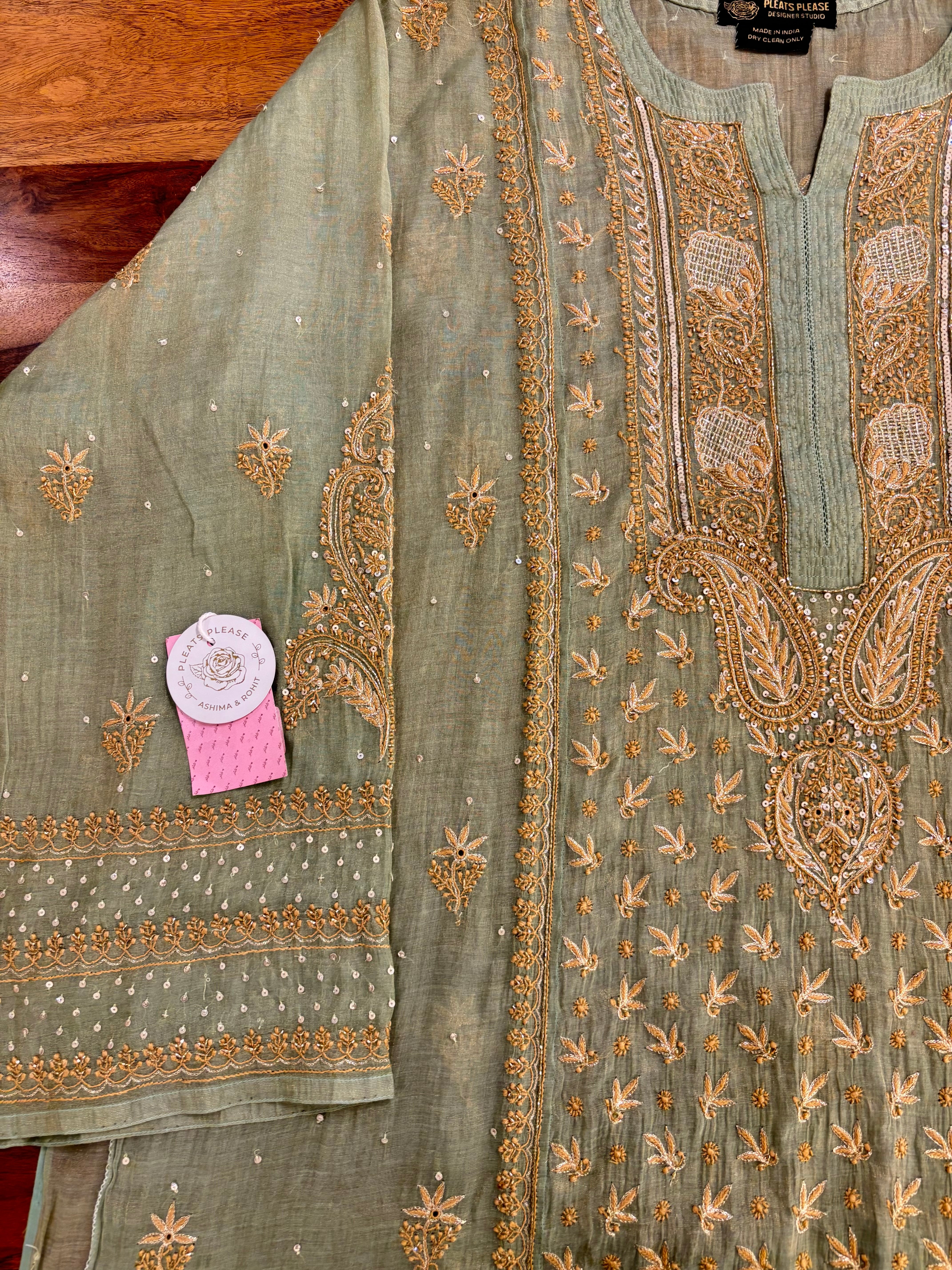 Pistachio Green Pure & Premium Tissue Chikankari Kurta & Dupatta
