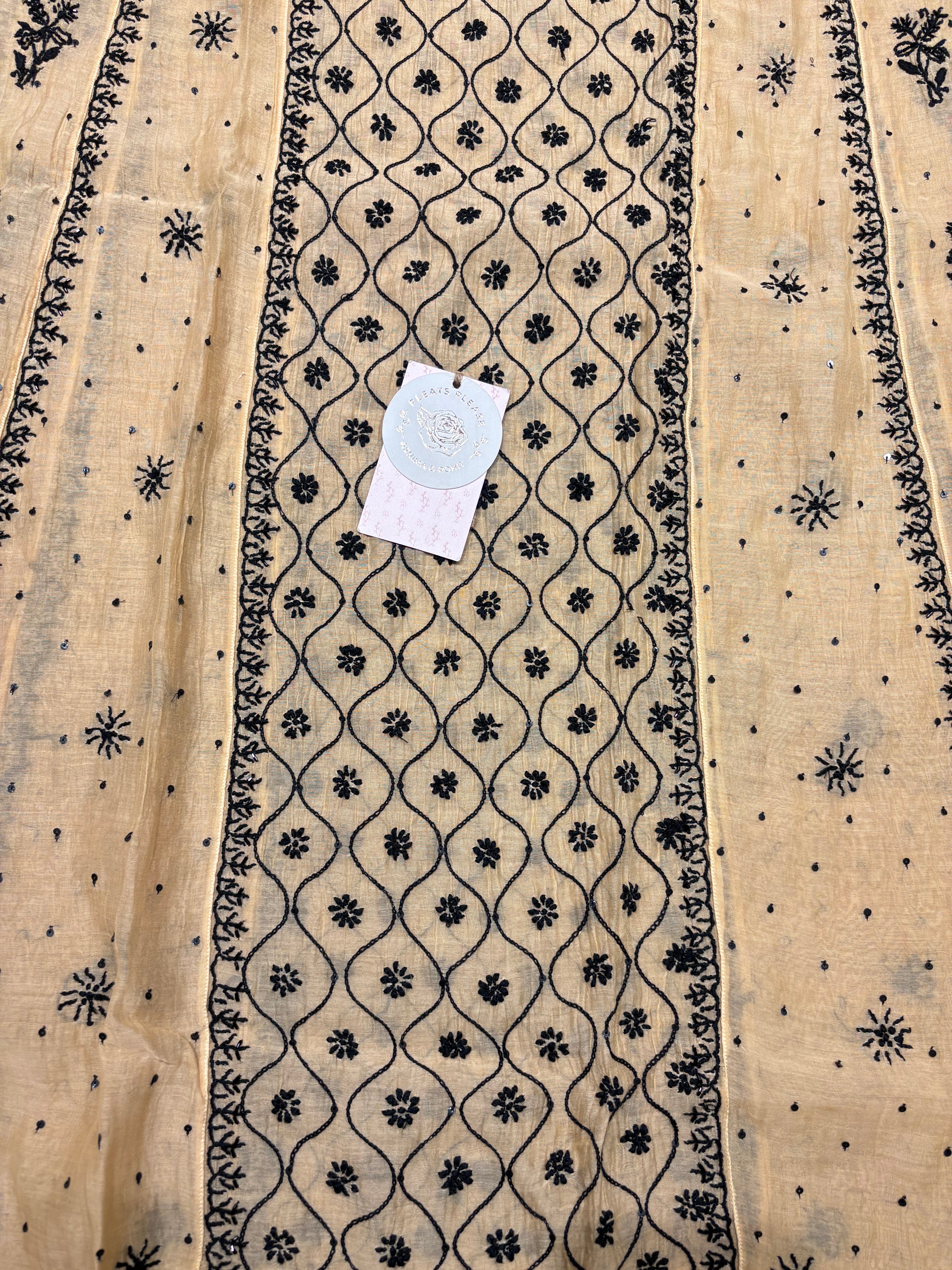 Golden Chanderi Mul Chikankari Anarkali and Dupatta Set