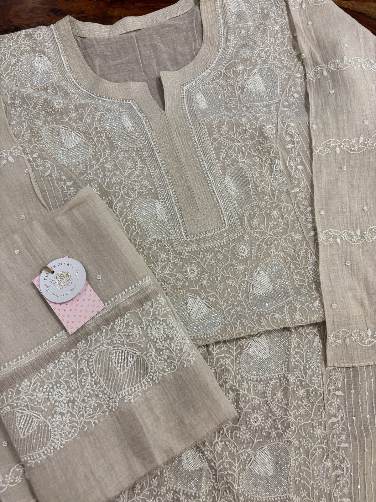 Dyeable Tissue Chikankari Kurta & Dupatta