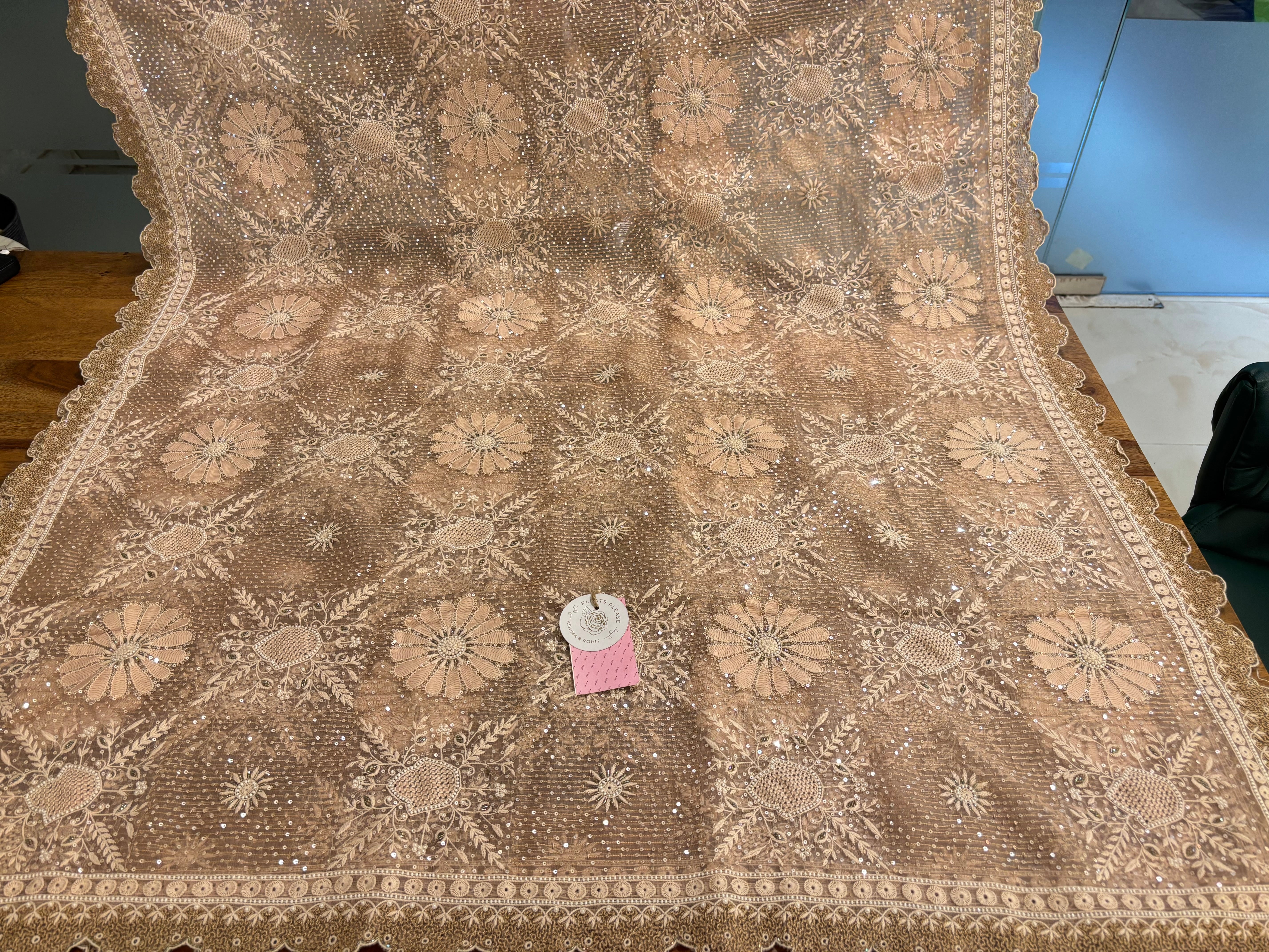 Nude Beige Pure & Premium Organza Chikankari Kurta & Dupatta