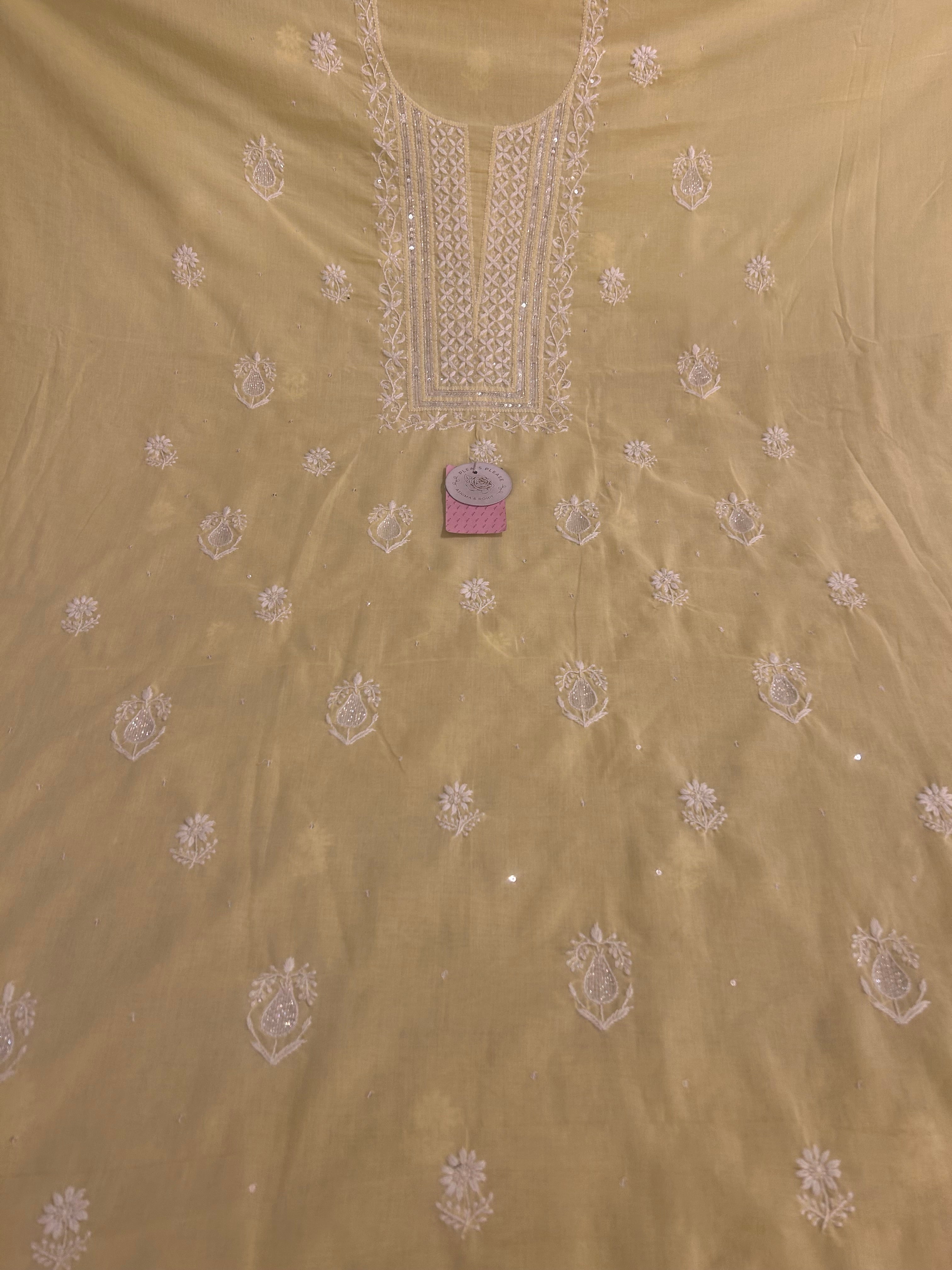 Butter Yellow Mulmul Chikankari Kurta