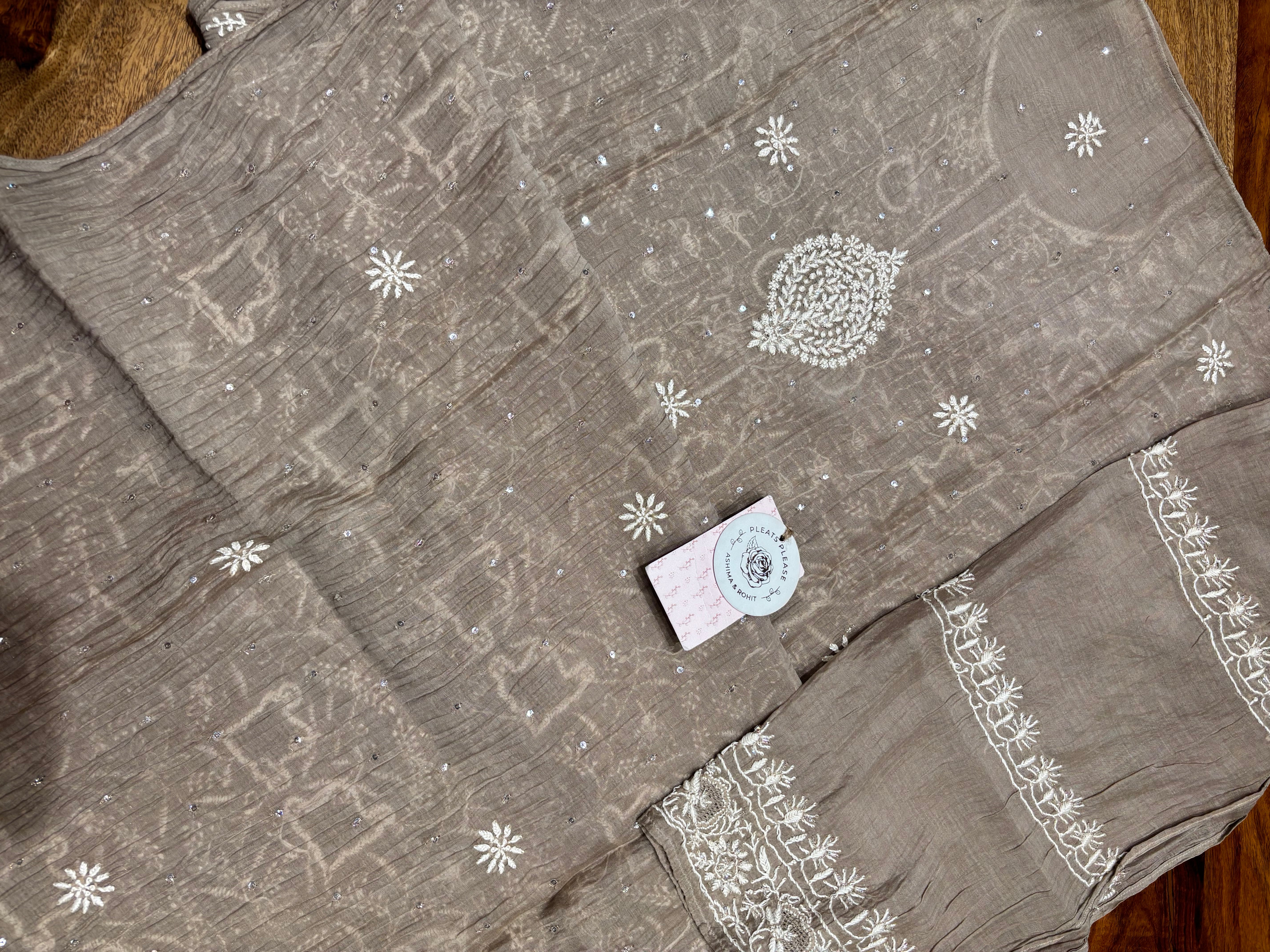 Mocha Mousse Chanderi Mul Chikankari Kurta & Dupatta Set