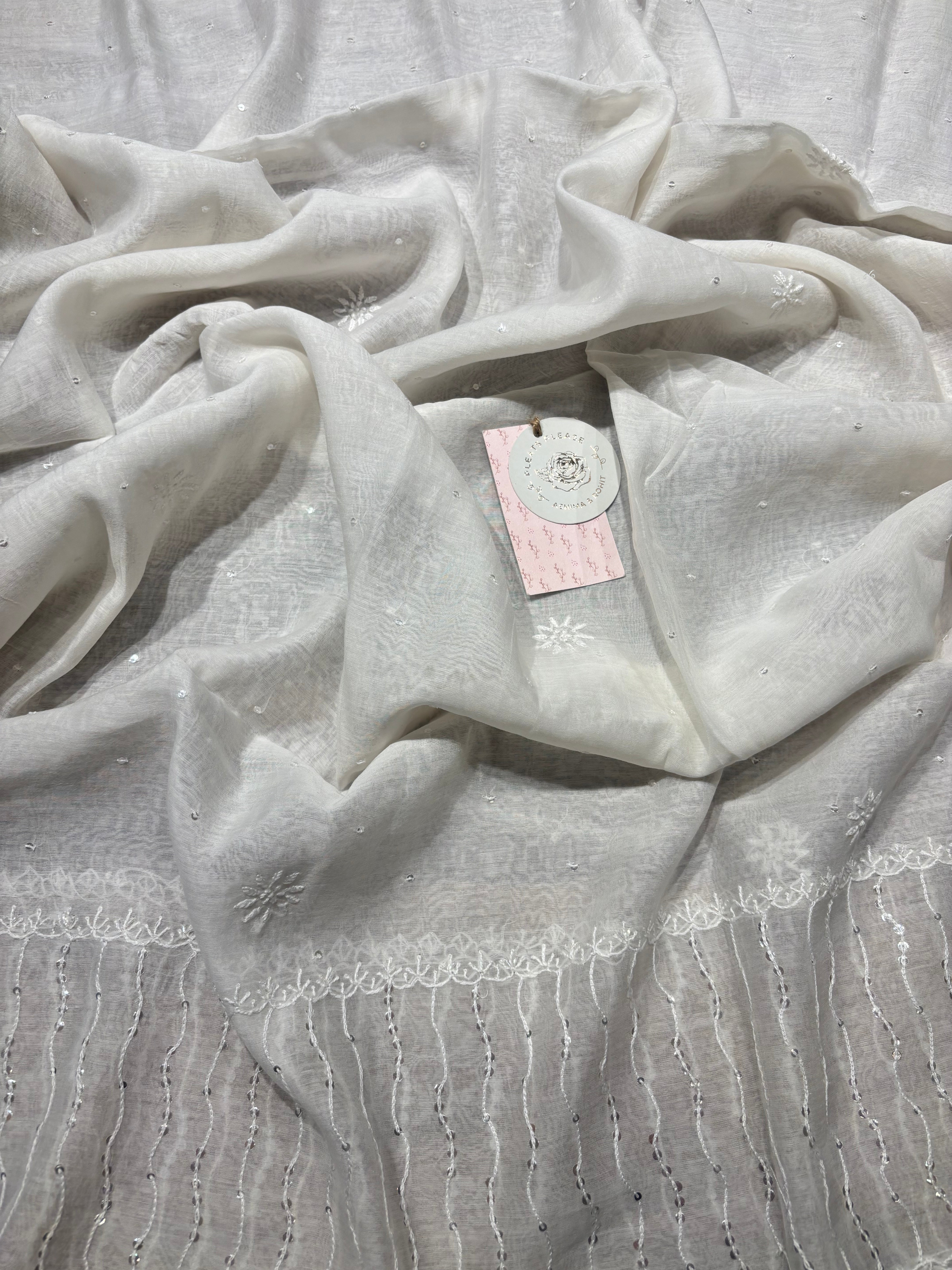 Dyeable Chanderi Mul Chikankari Anarkali and Dupatta set