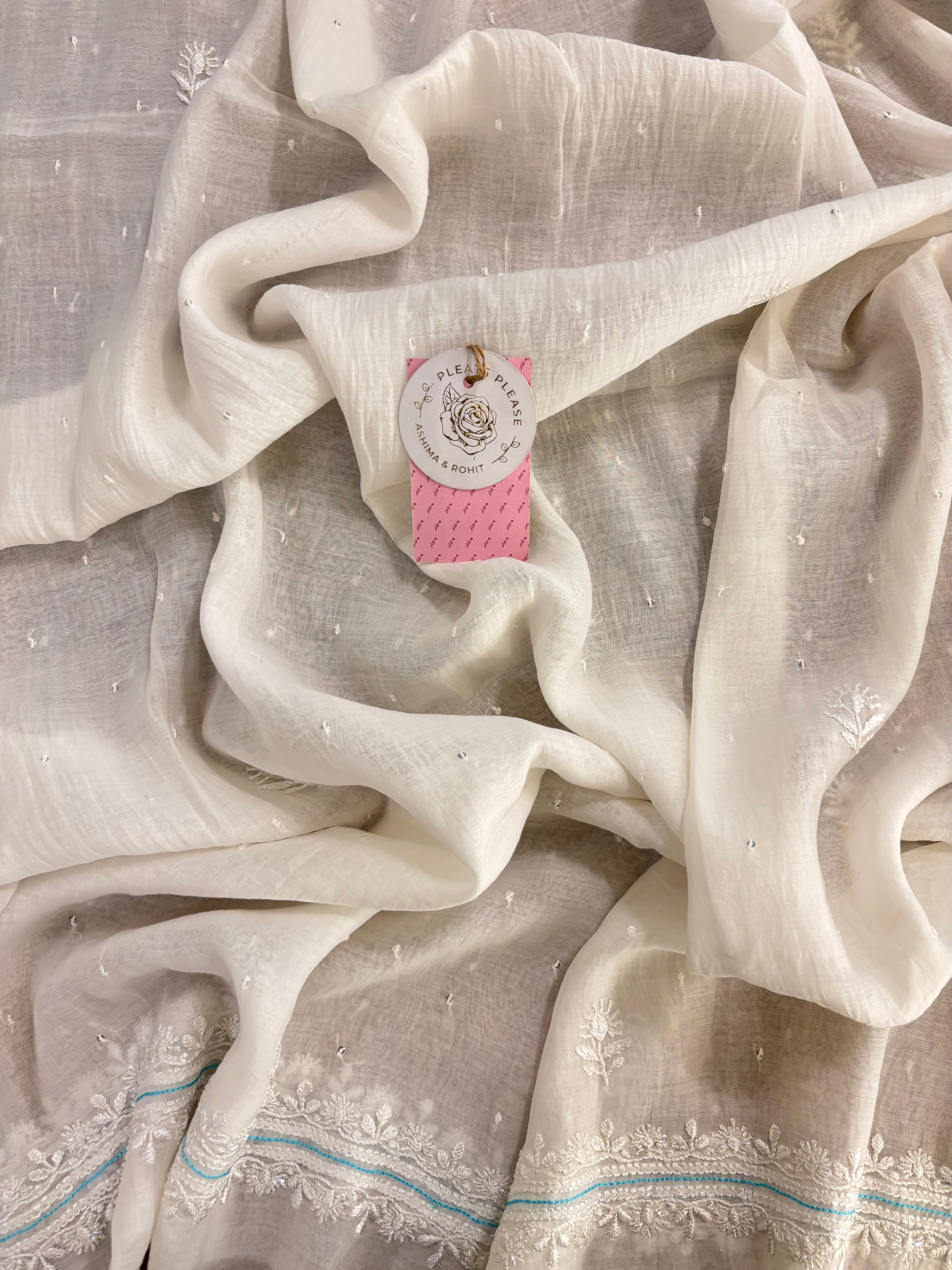 Dyeable Chanderi Parsi Gara Chikankari Kurta & Dupatta