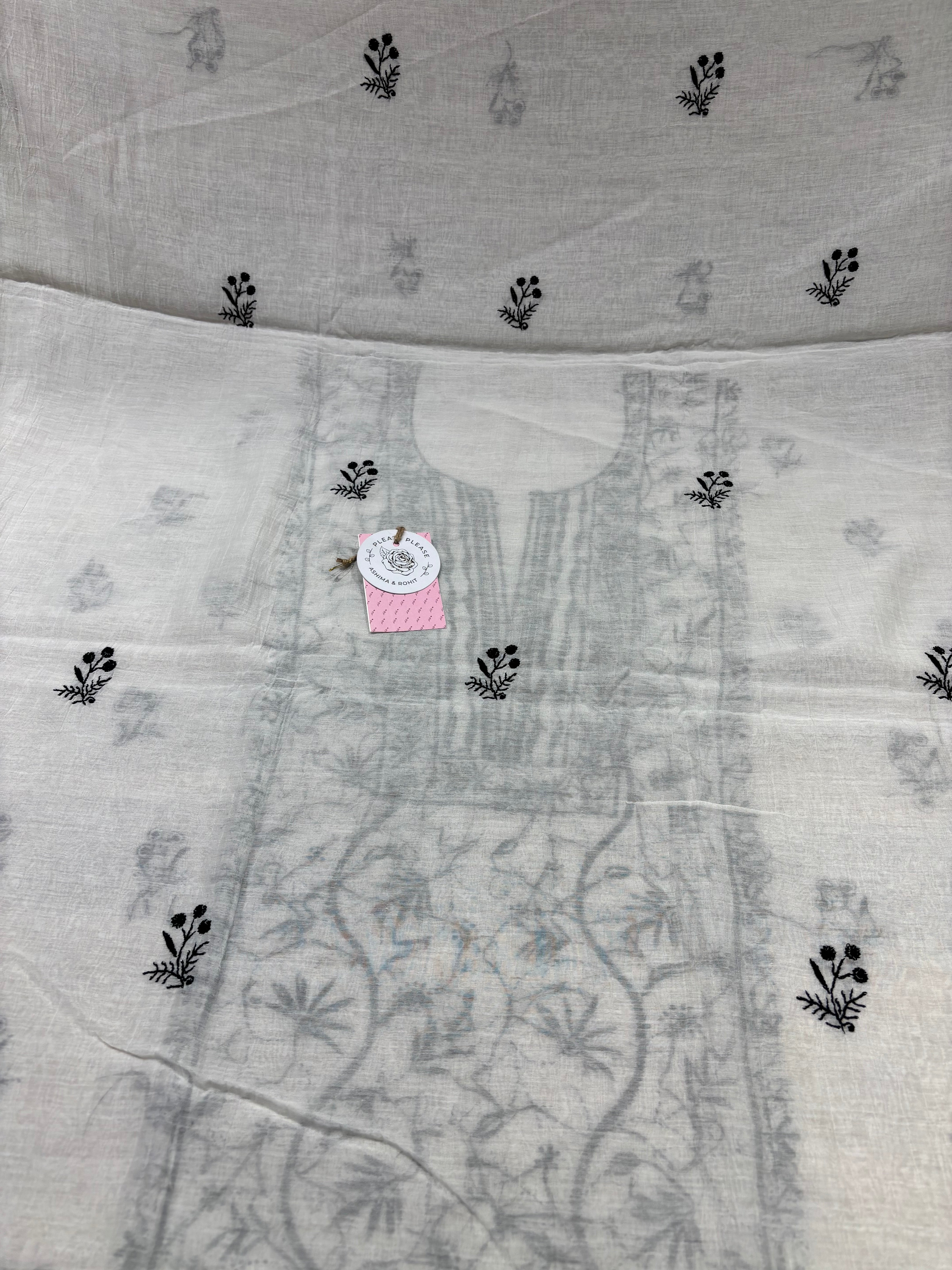 Dyeable Chanderi Mul Chikankari Kurta & Dupatta Fabric