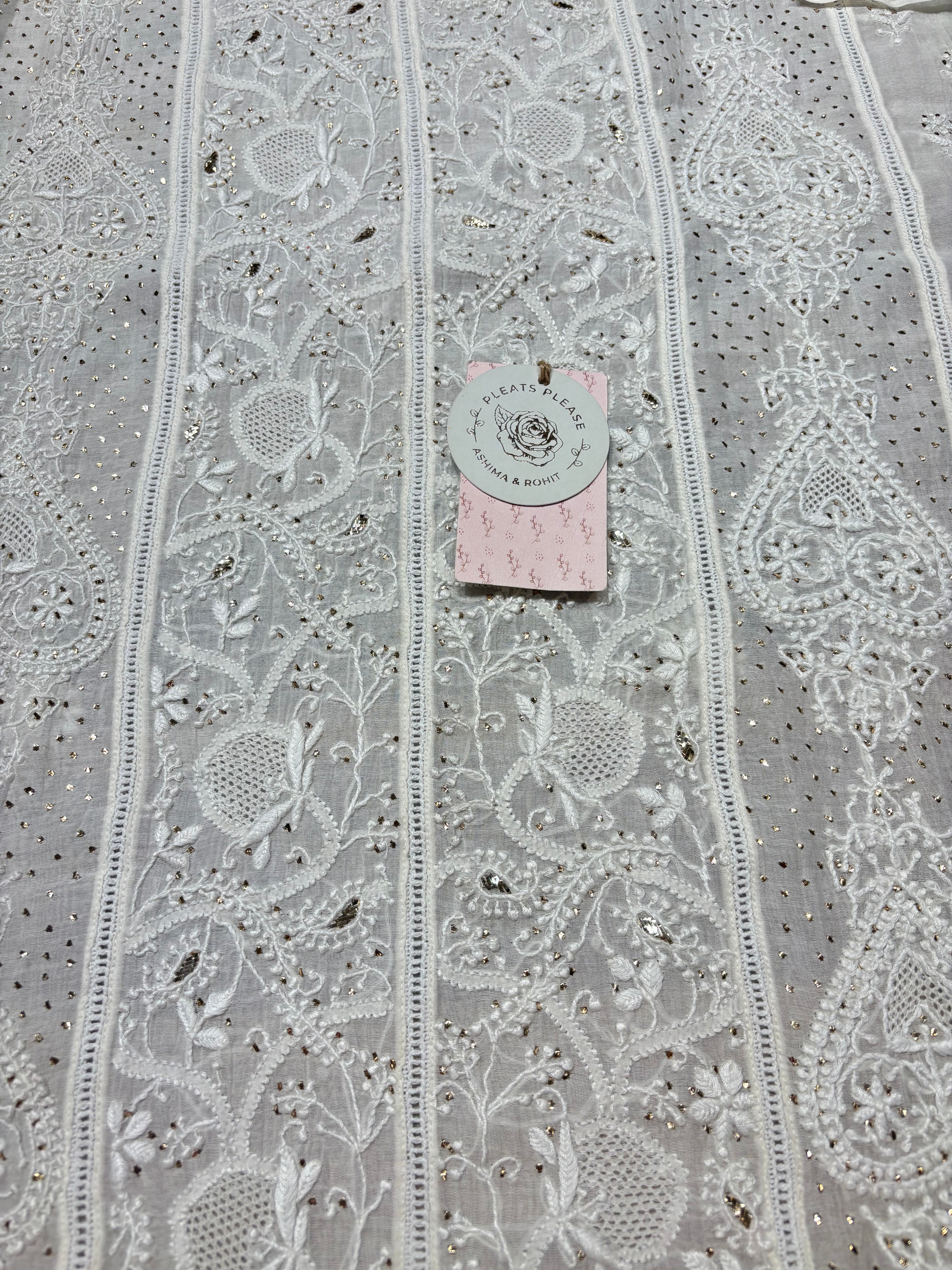 Dyeable Chanderi Mul Chikankari & Mukaish Kurta & Dupatta Set