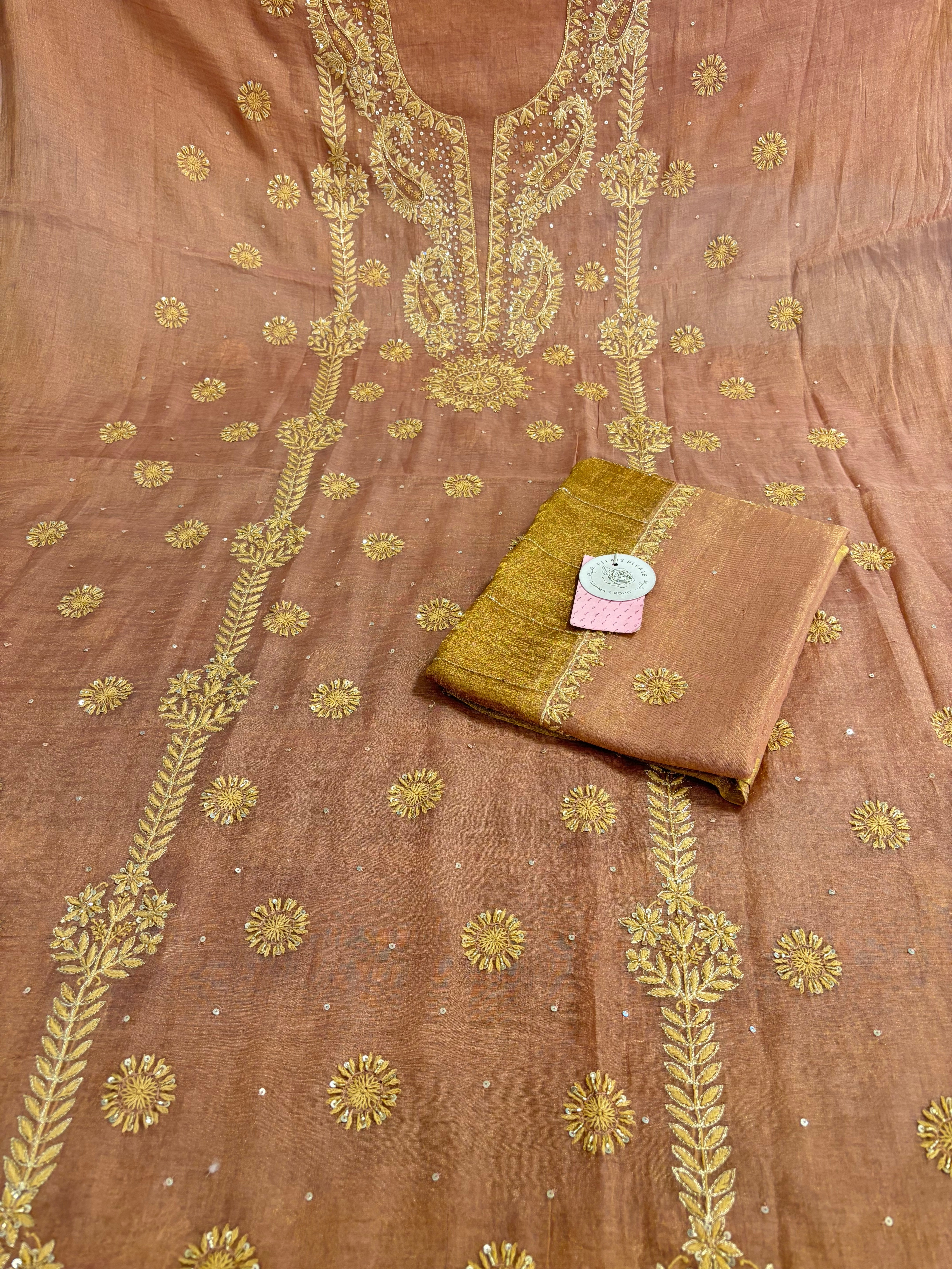 Copper Rose Pure & Premium Tissue Kurta & Dupatta