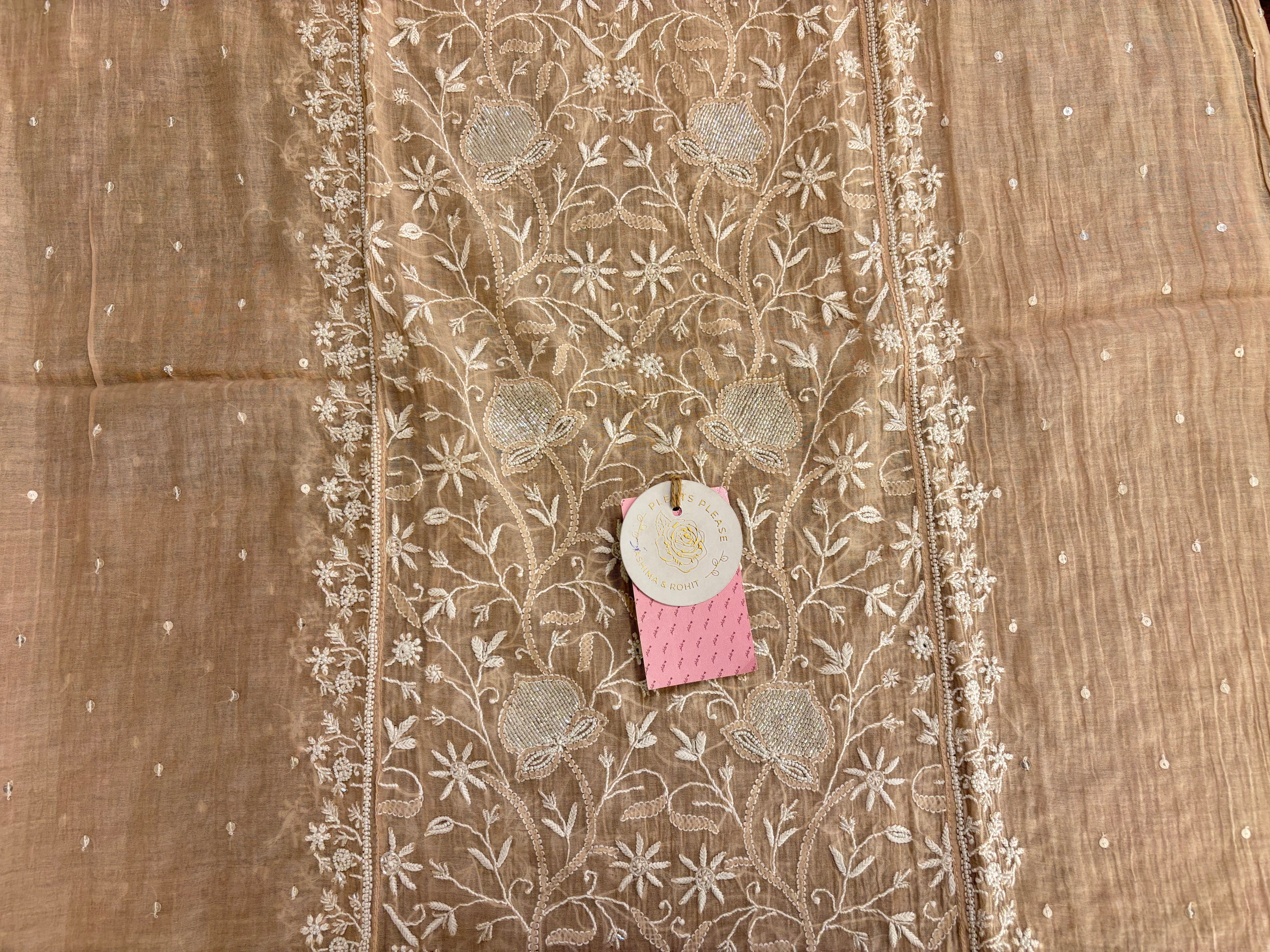 Pastel Peach Chanderi Mul Chikankari Kurta & Dupatta