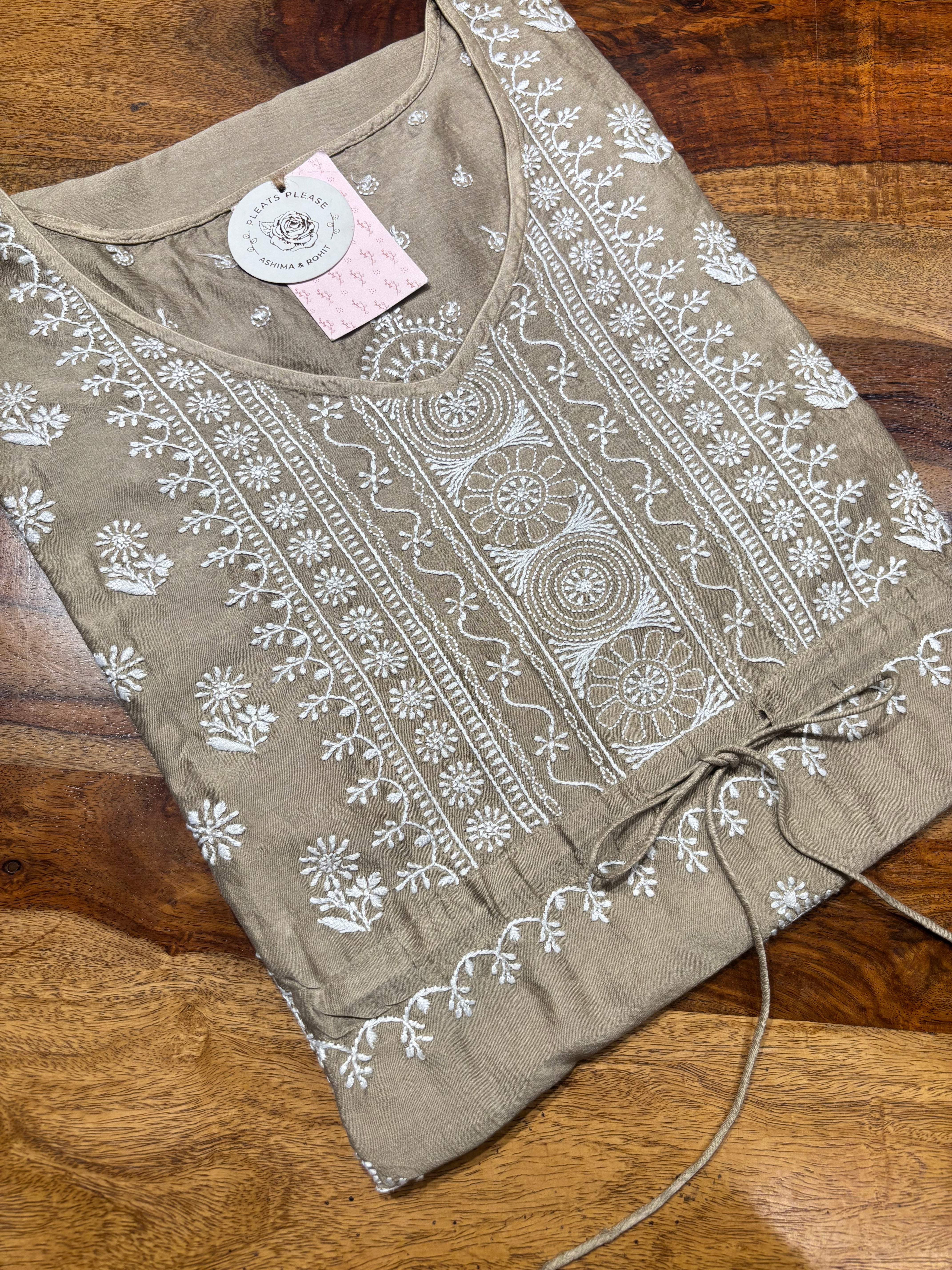 Brown Chanderi Silk Chikankari Kaftan