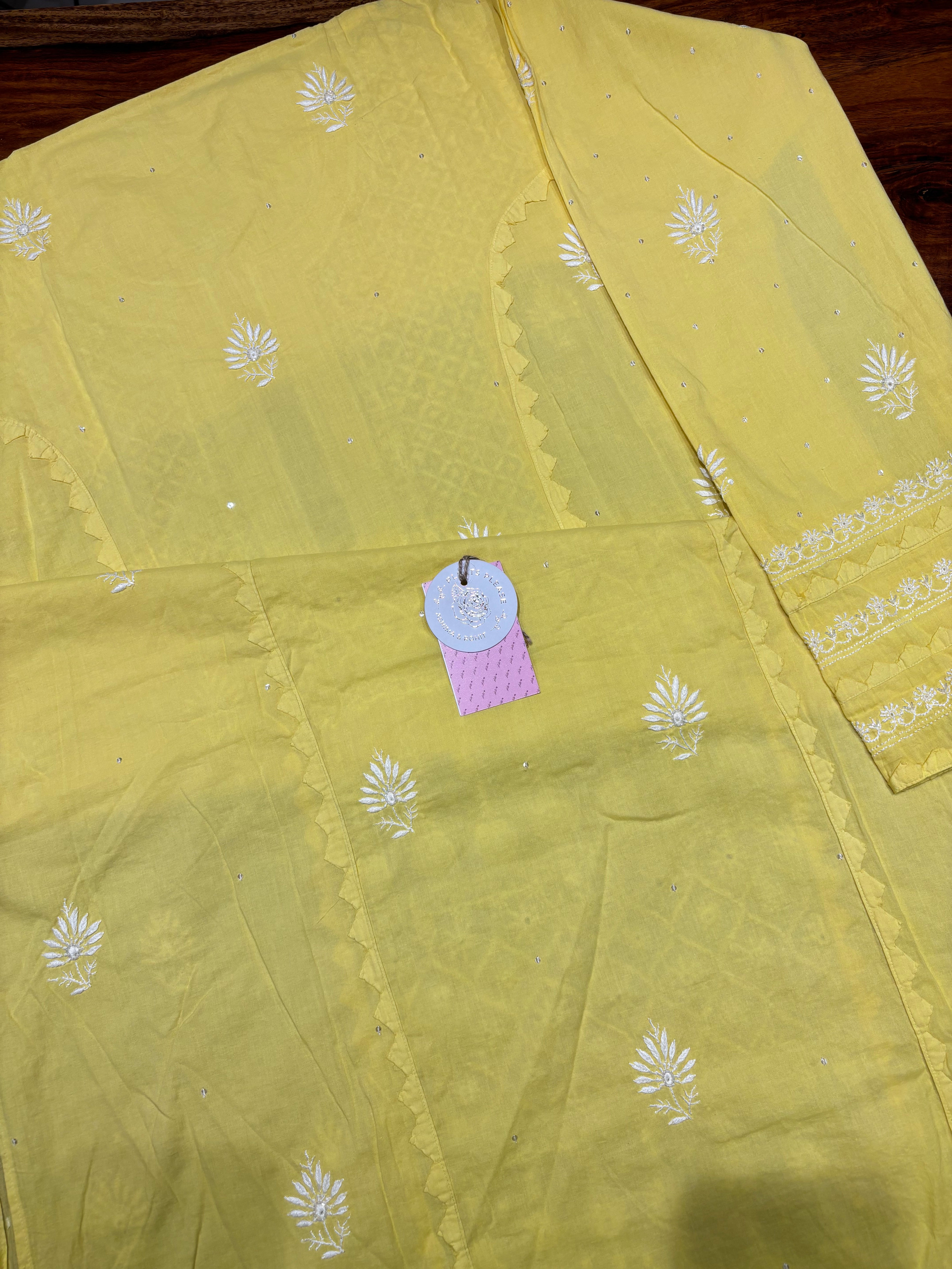 Yellow Mulmul Chikankari Kurta & Dupatta Set