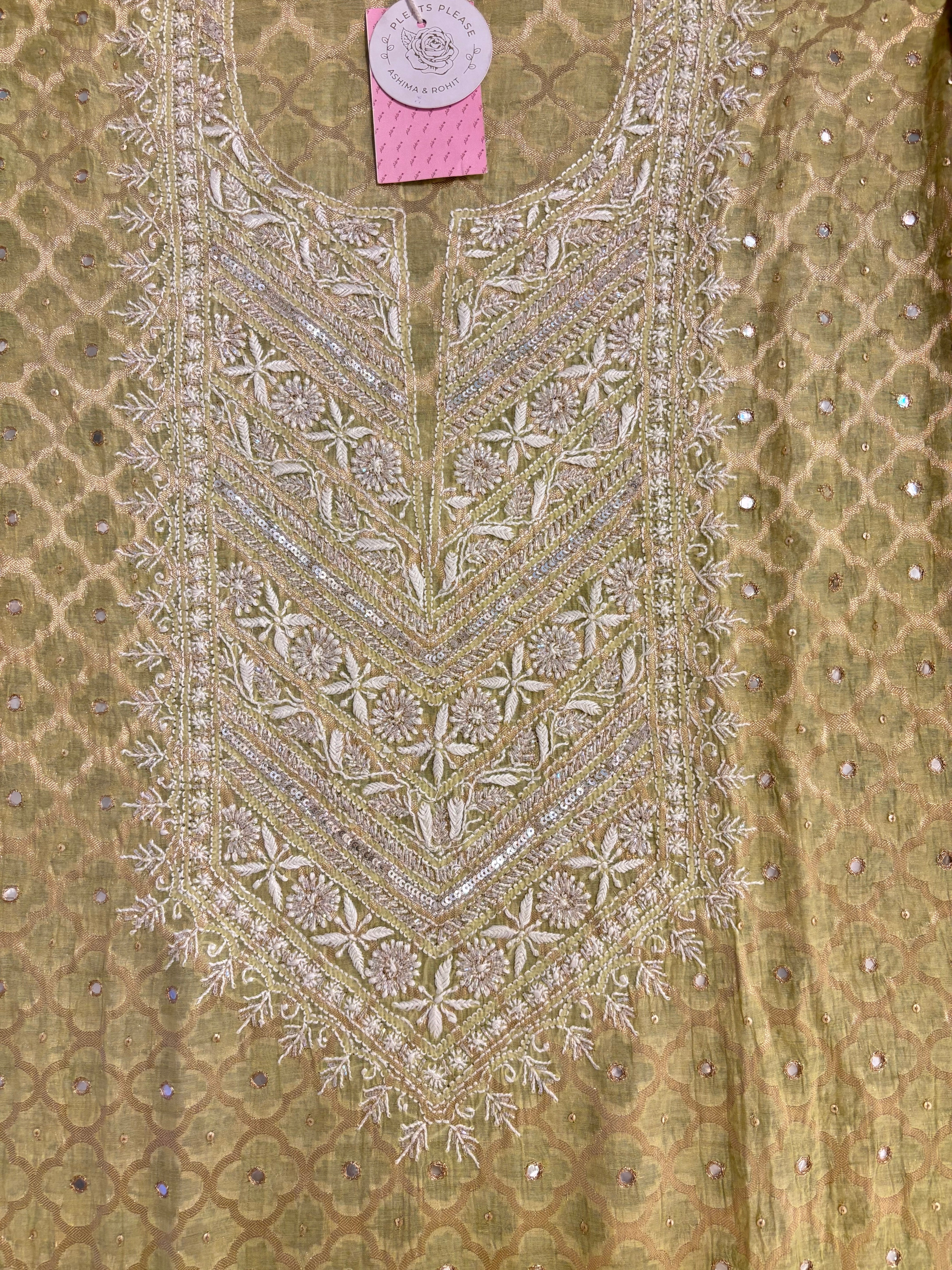 Pista Green Chanderi Silk Chikankari Kurta & Dupatta