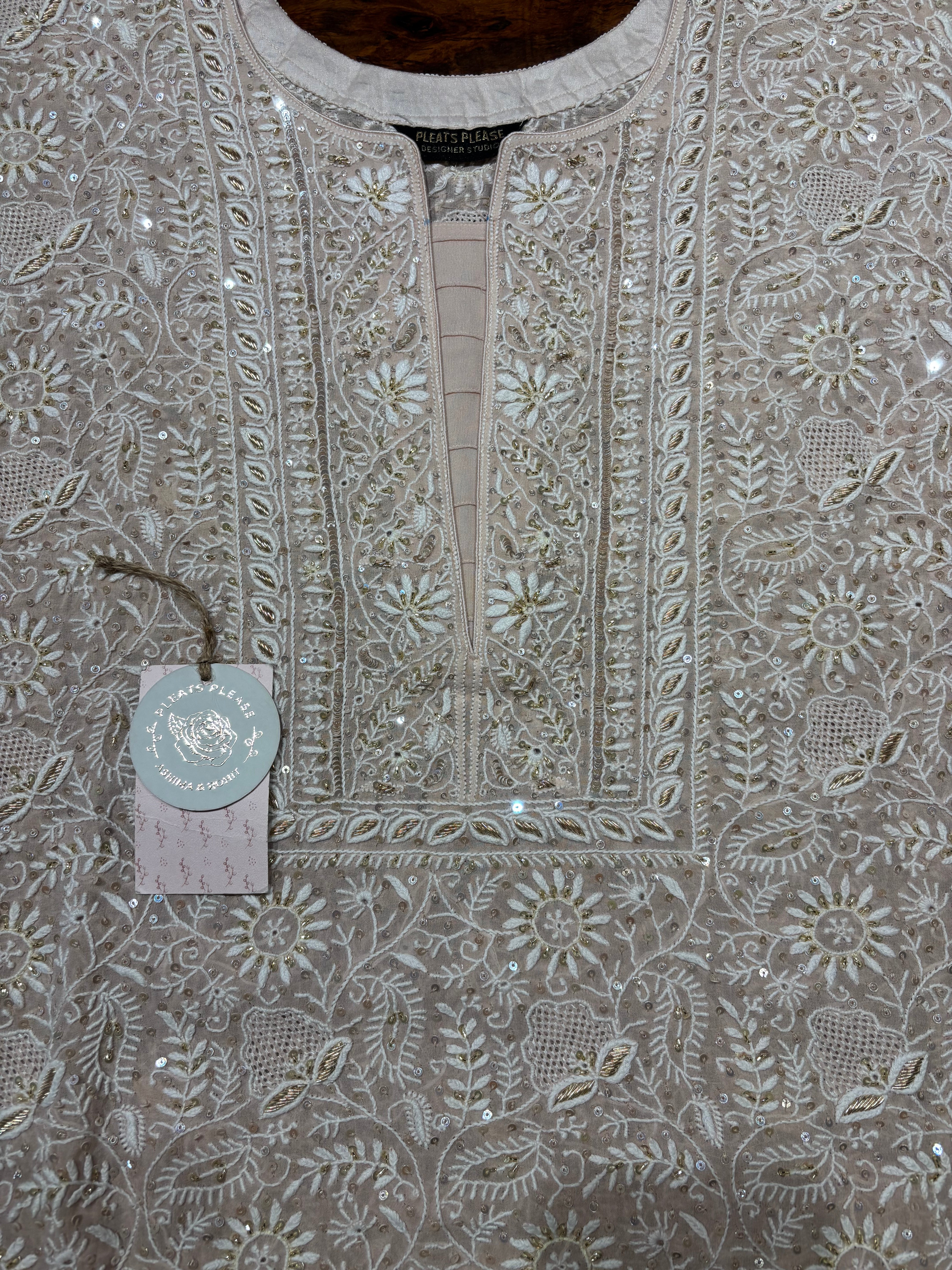 Peach Pure And Premium Georgette Chikankari Kurta and Dupatta set