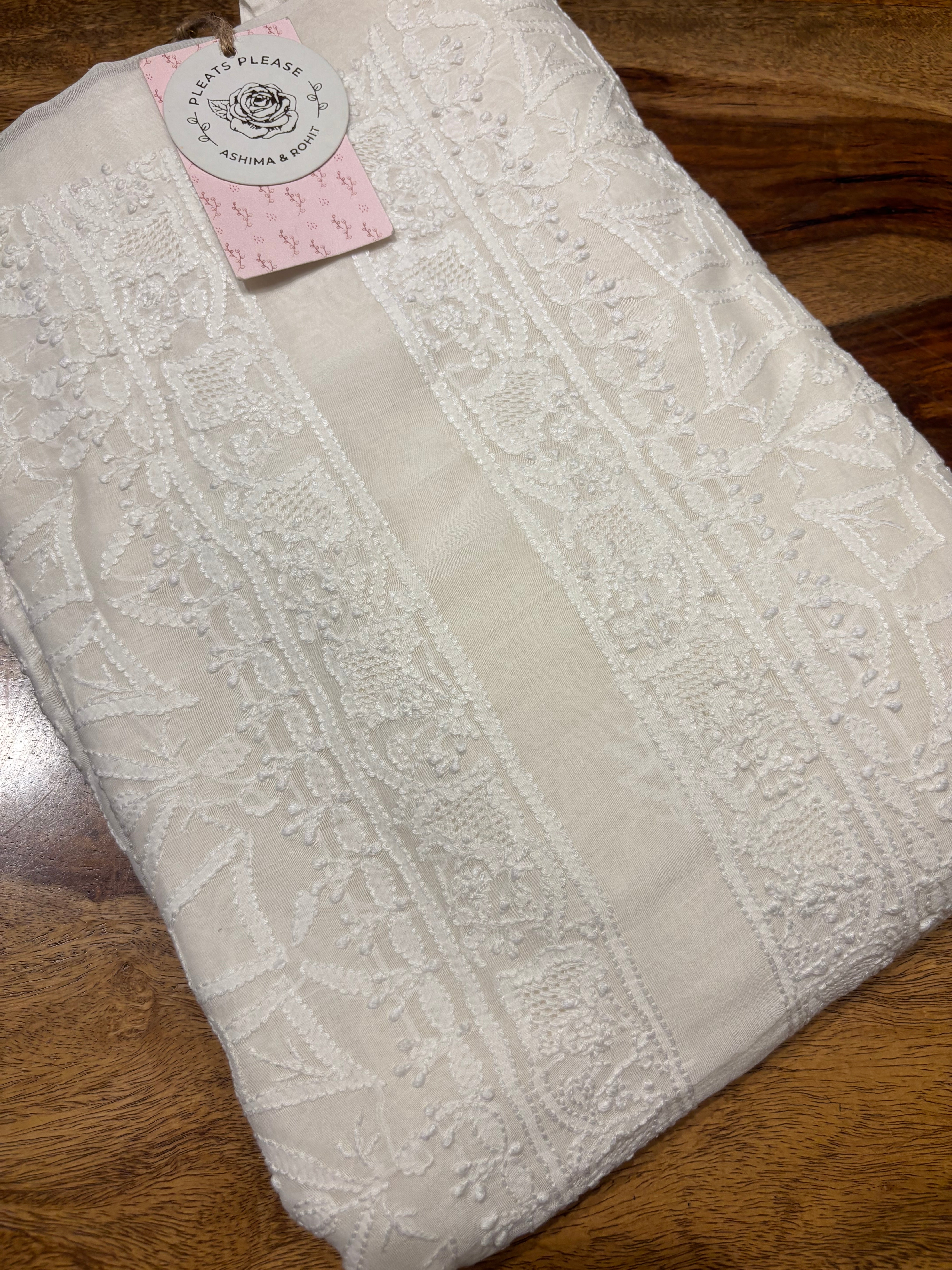 Dyeable Chanderi Mul Chikankari Men’s Kurta Fabric