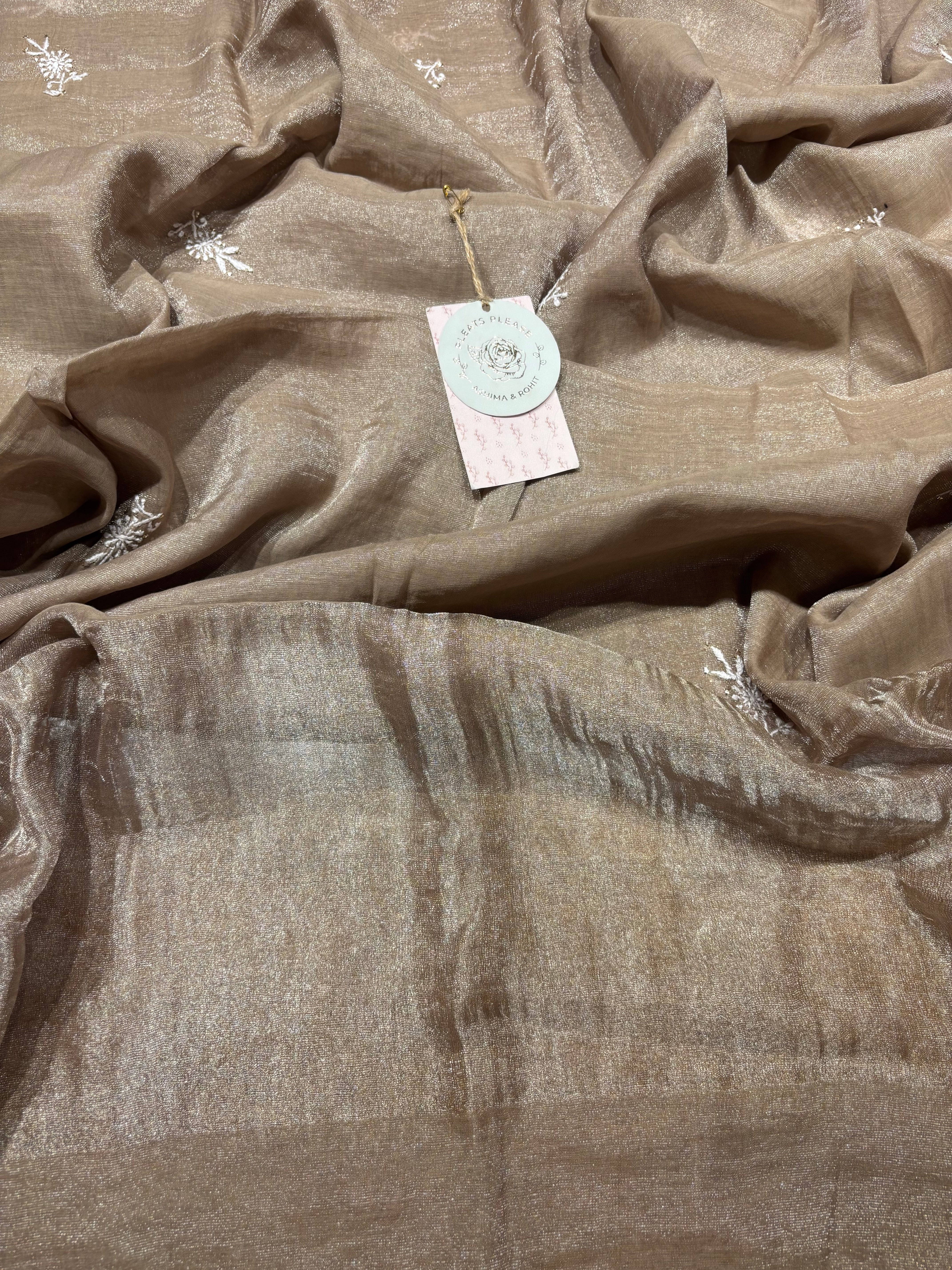 Brown Pure And Premium Tissue Chikankari Kurta And Dupatta Set