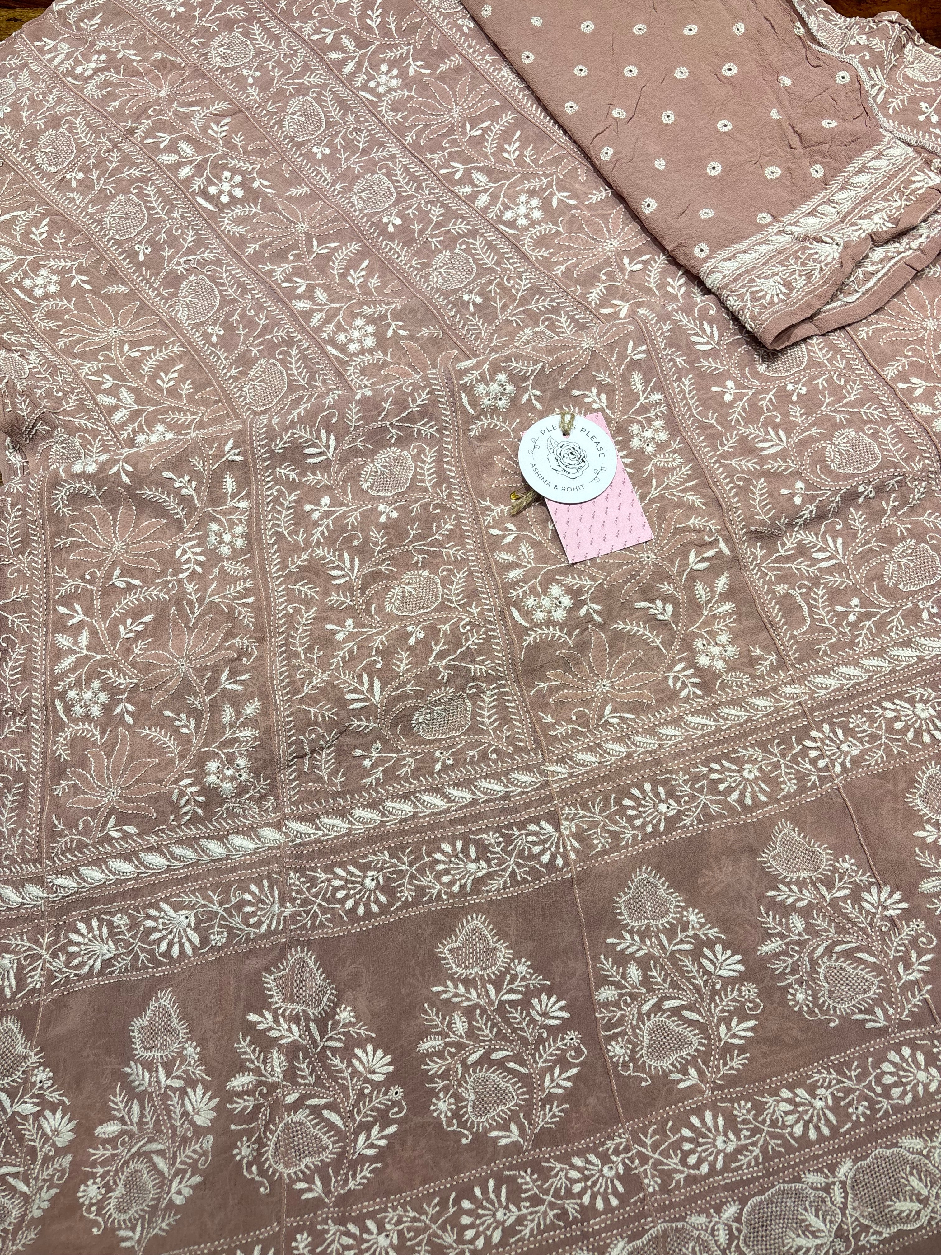 Mauve Pure & Premium Georgette Chikankari Anarkali & Dupatta Set