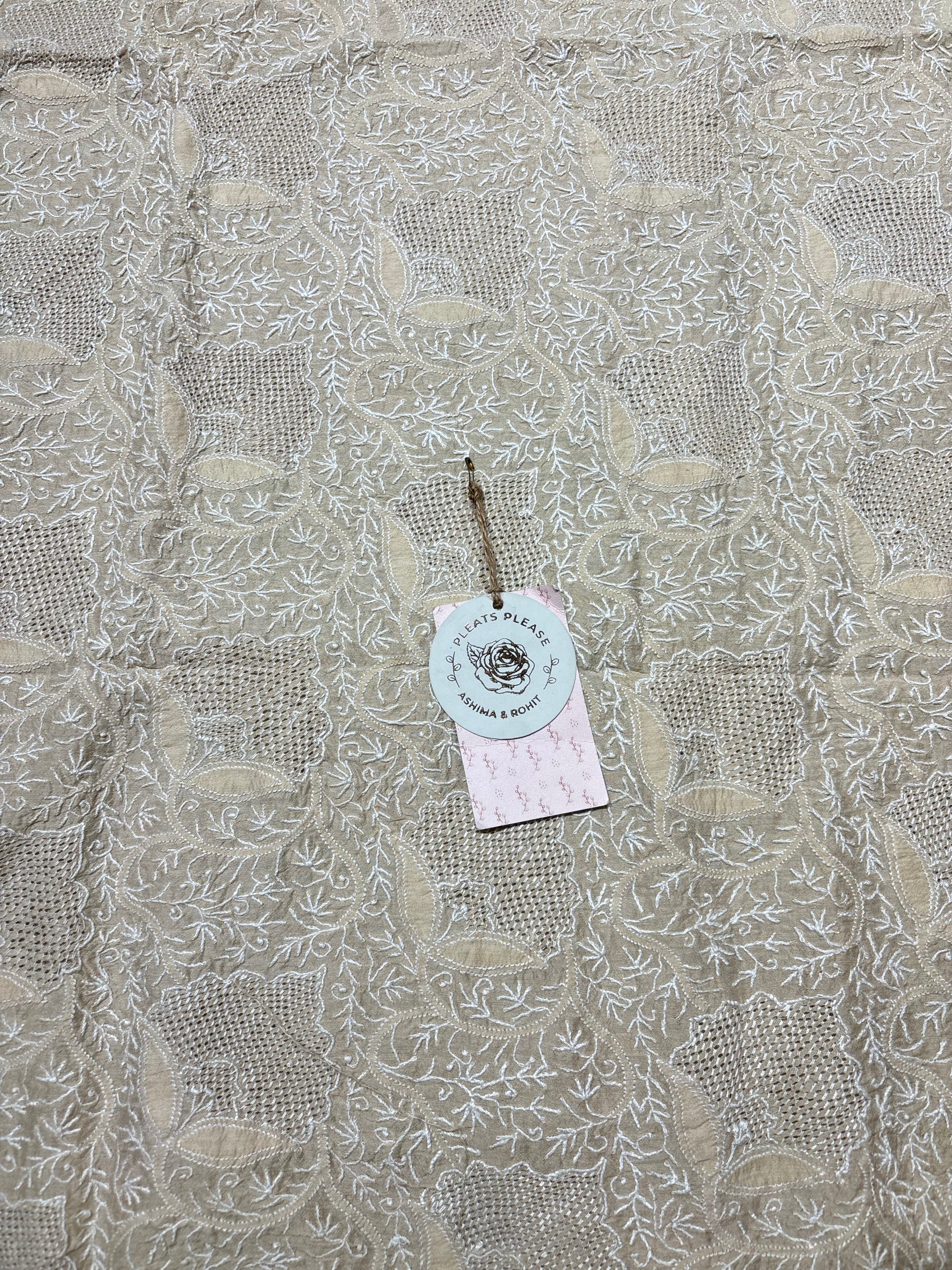Dyeable Monga Silk Chikankari Kurta and Dupatta Set