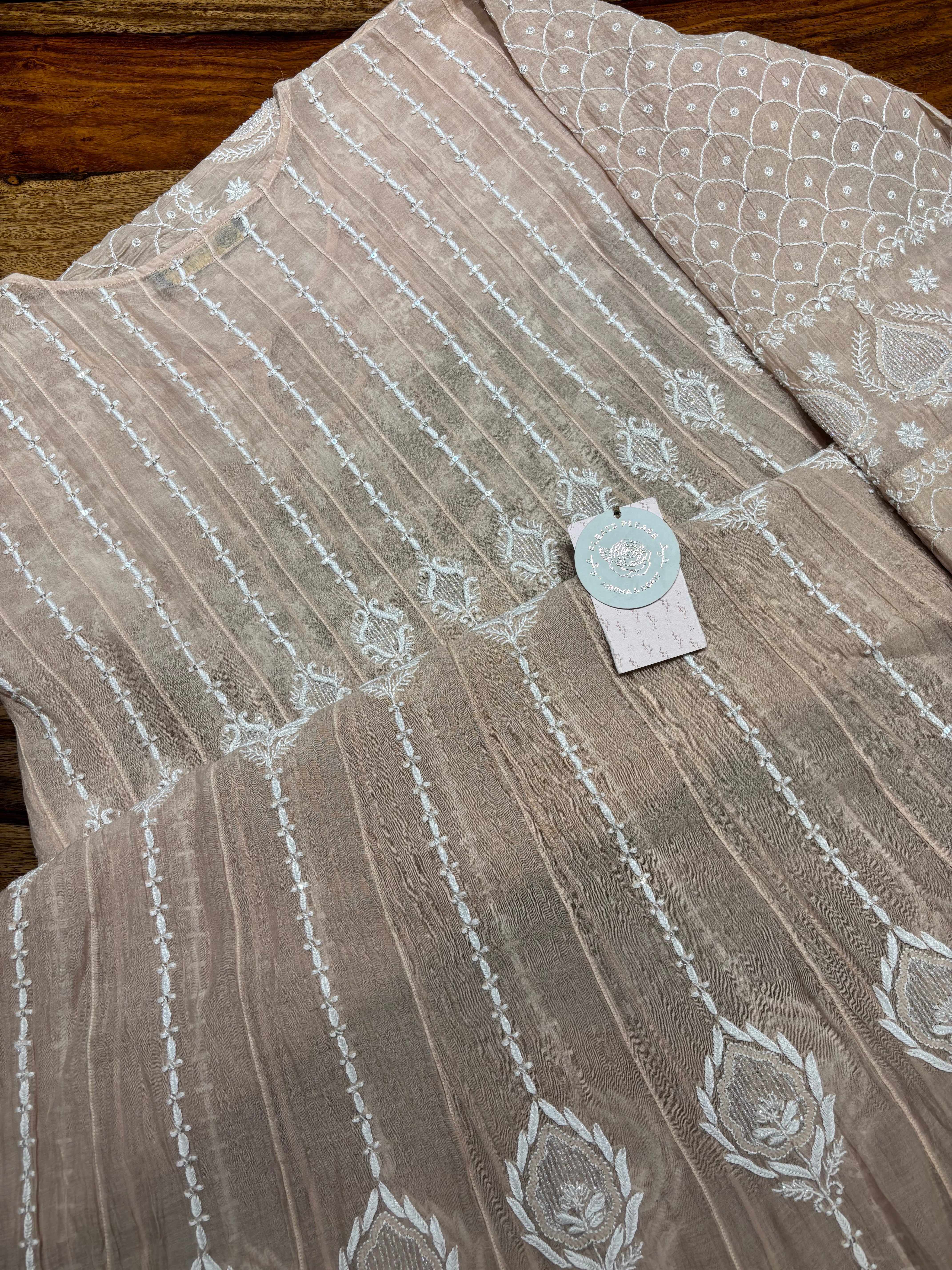 Peach Chanderi Mul Chikankari Anarkali & Dupatta Set