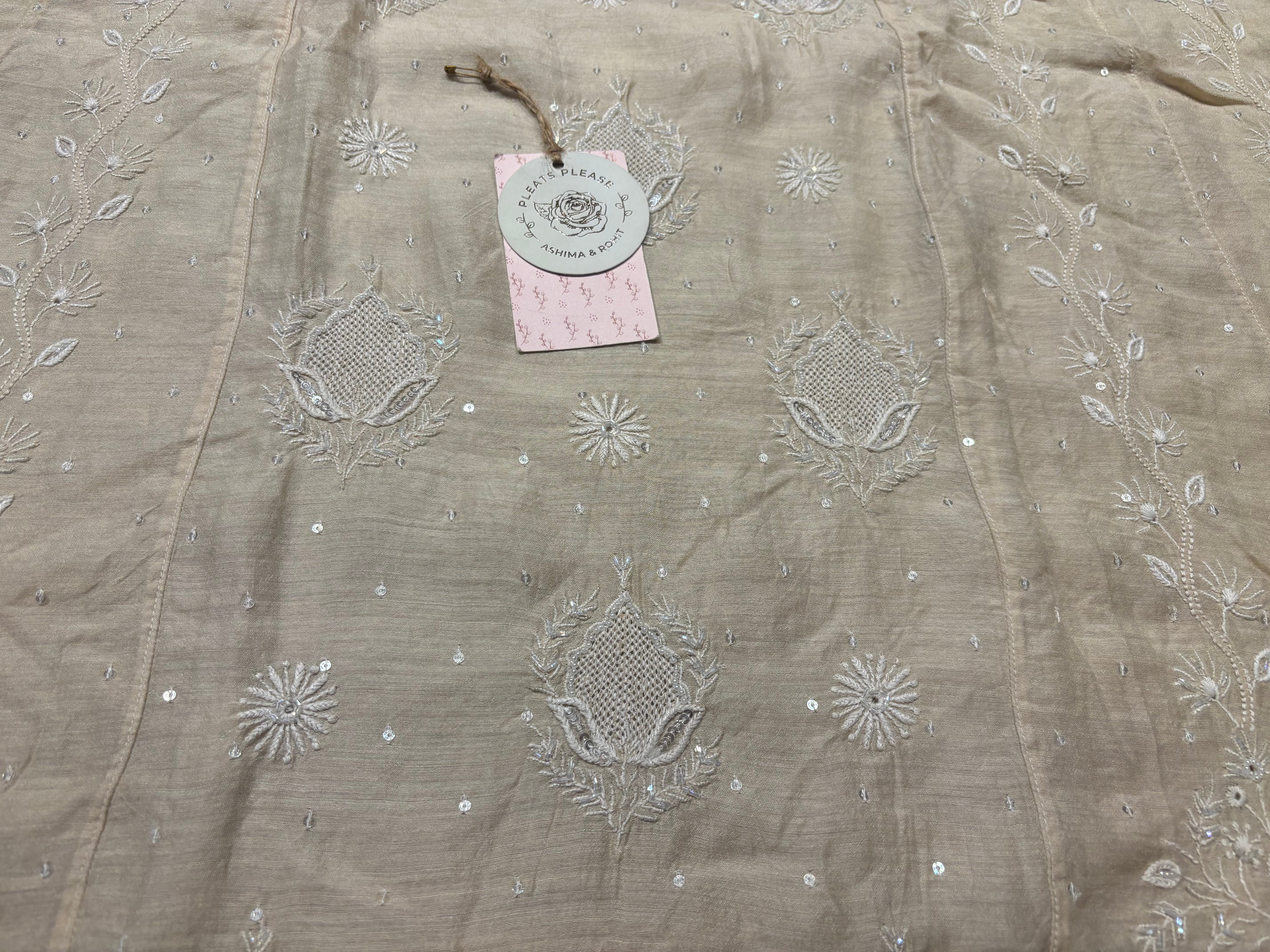 Dyeable Monga Silk Chikankari Anarkali And Dupatta Set