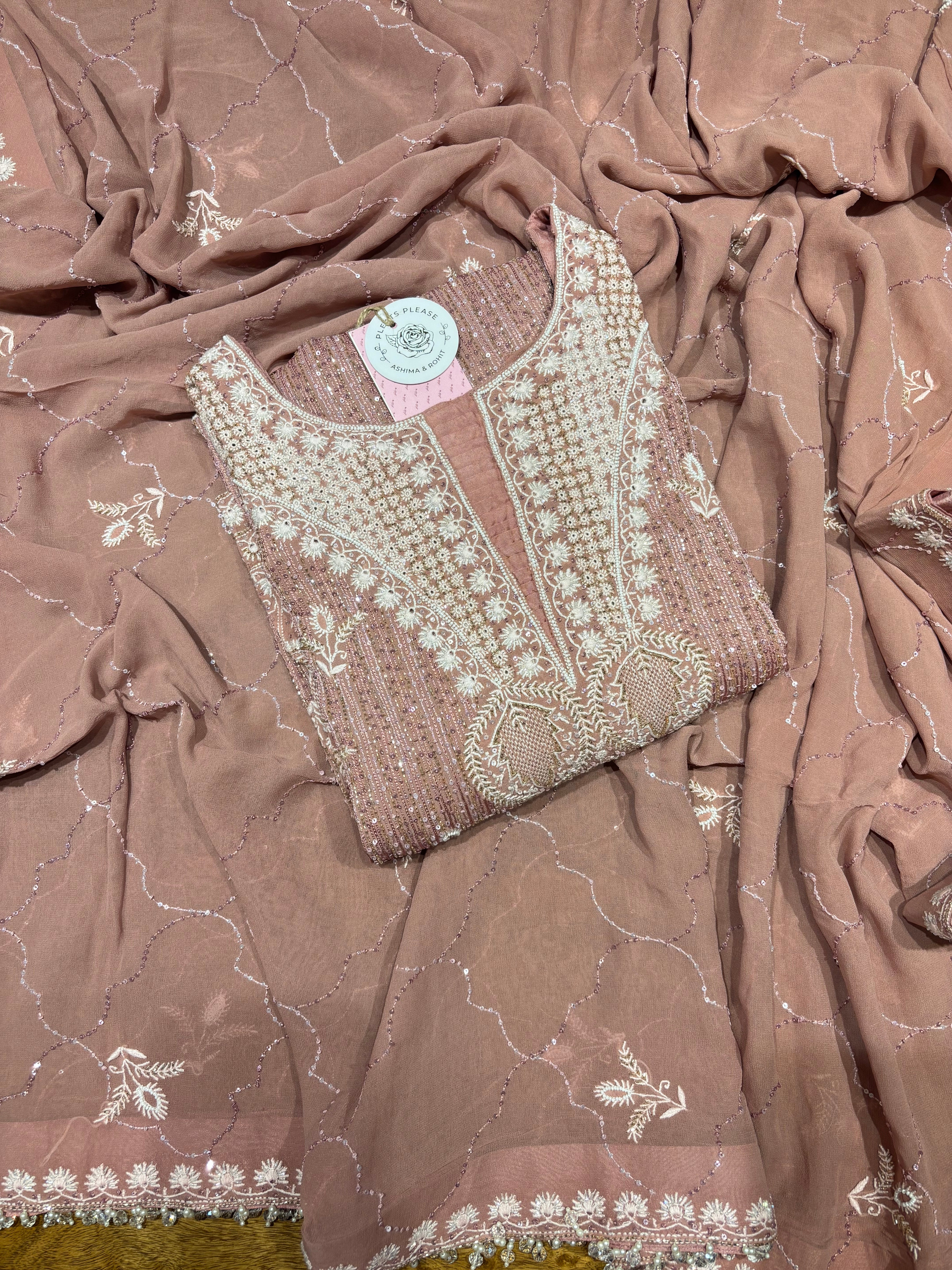 Taupe pink  Pure & Premium Georgette Chikankari Kurta & Dupatta Set