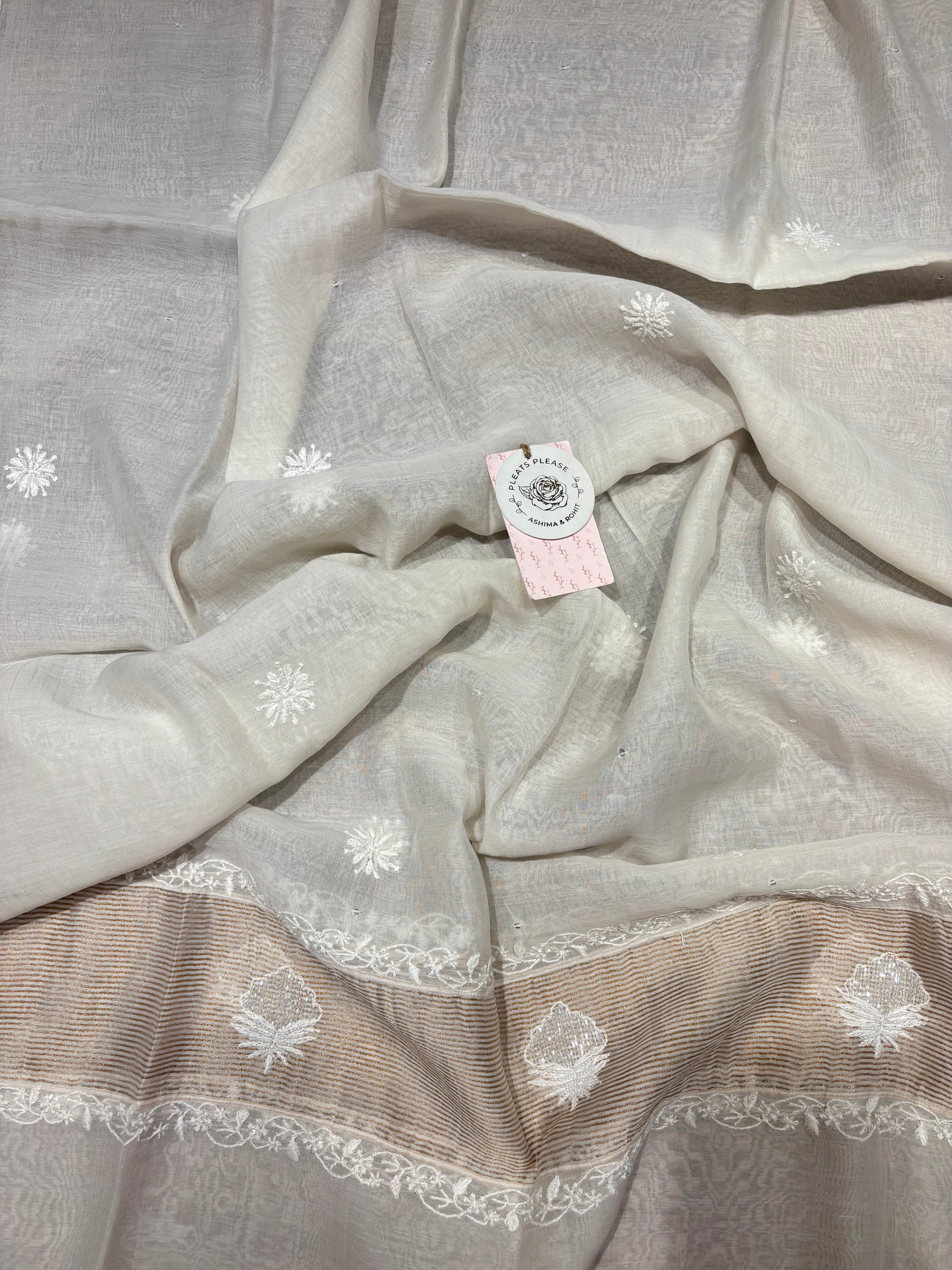 Dyeable Chanderi Silk Chikankari Anarkali & Dupatta Set