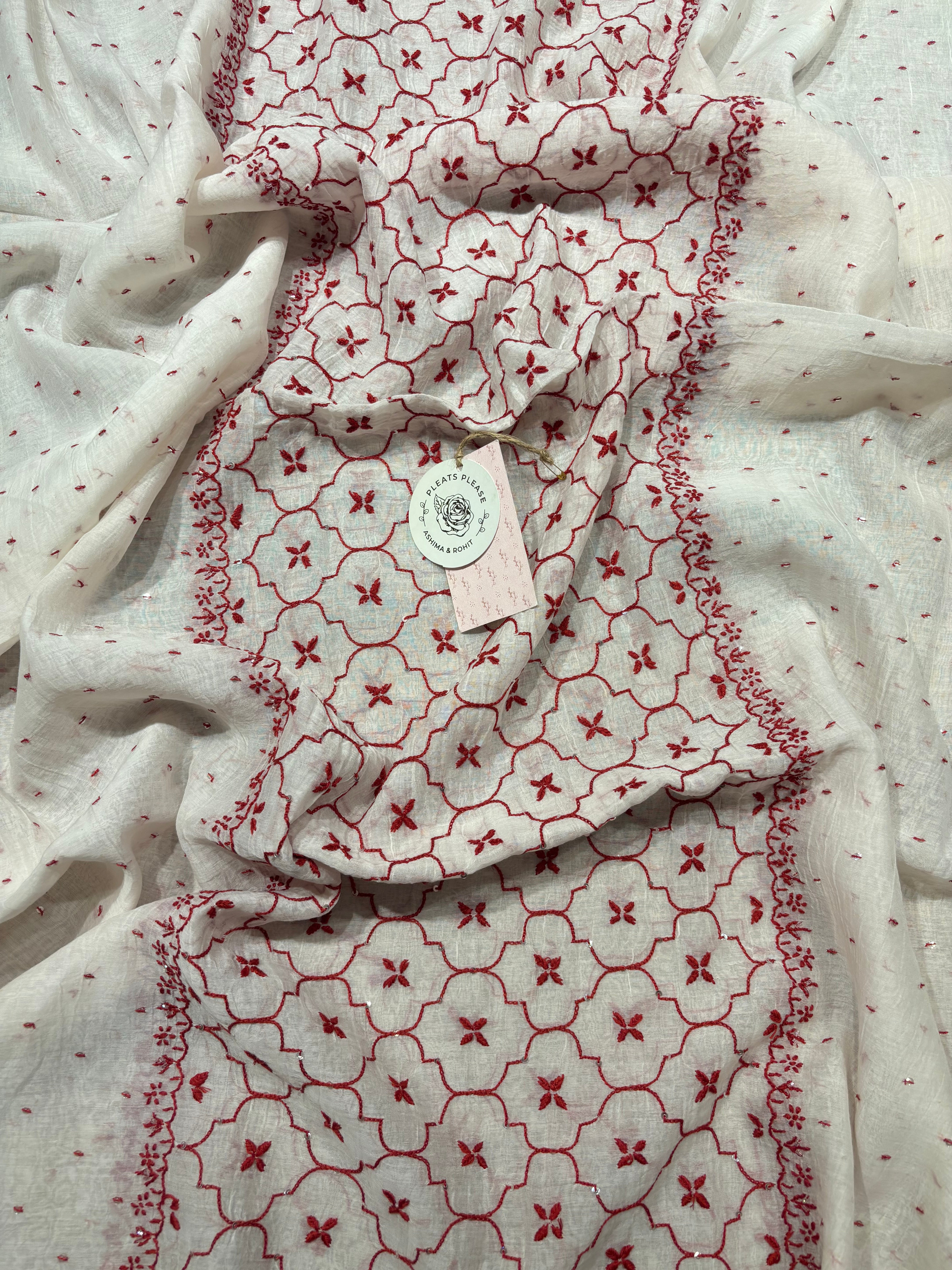 Dyeable Chanderi Mul Chikankari Anarkali and Dupatta Set
