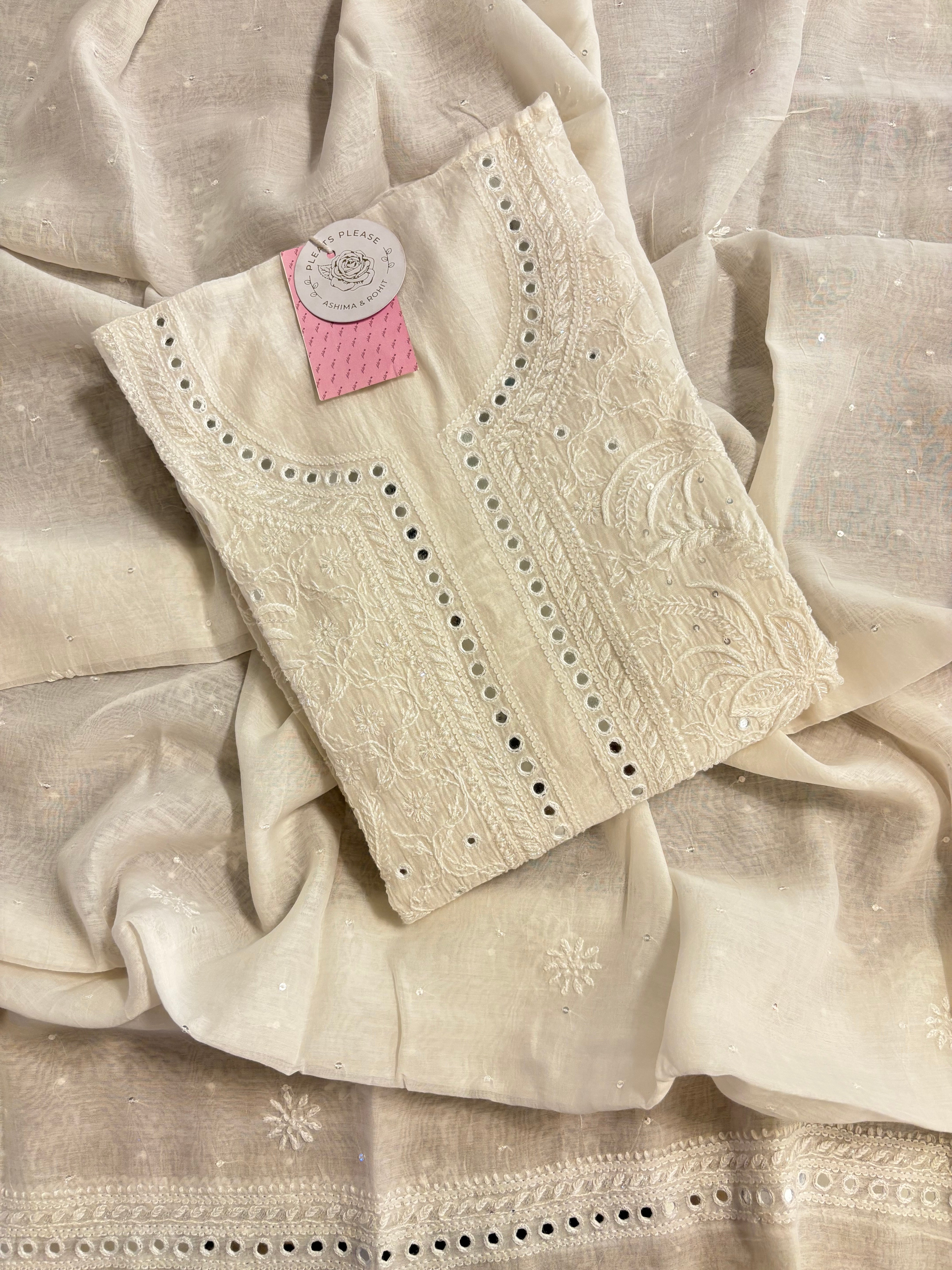 Dyeable Chanderi Mirror Chikankari Kurta & Dupatta